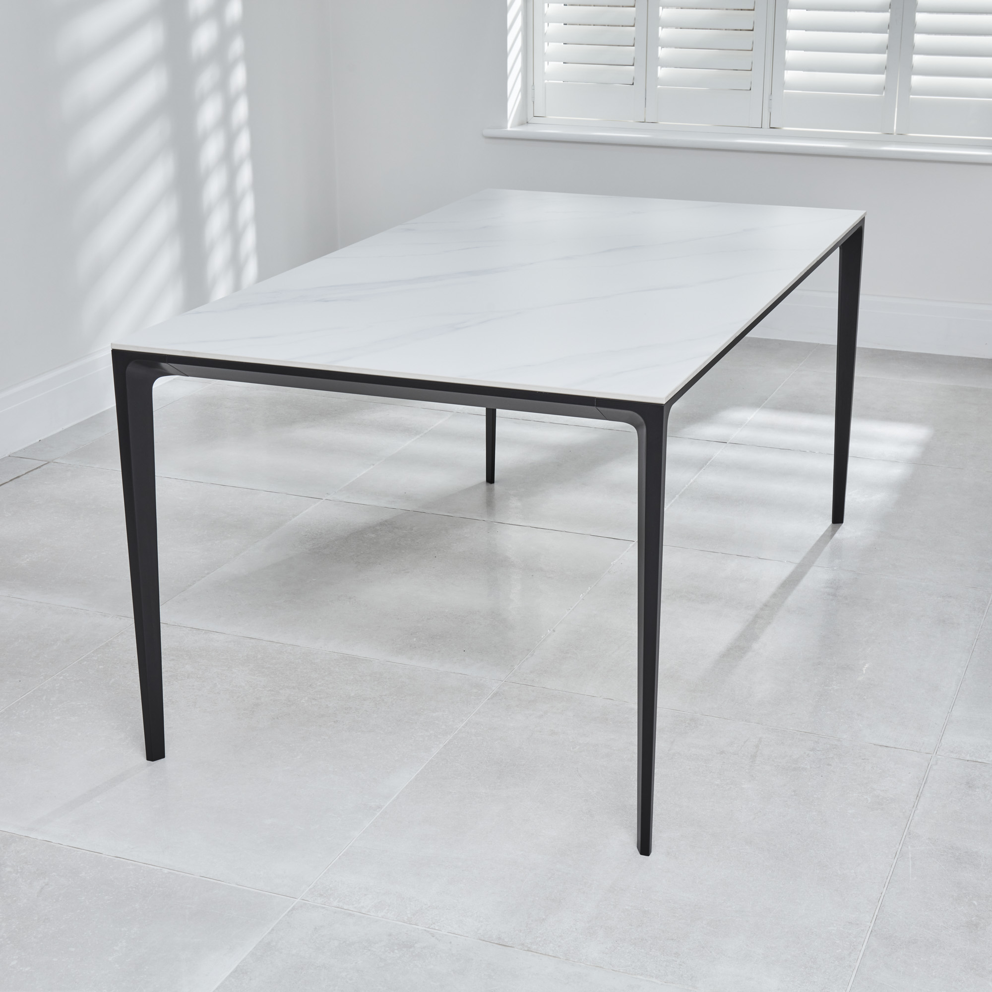 Bellagio 160cm White Sintered Stone Dining Table with Black Contemporary Base