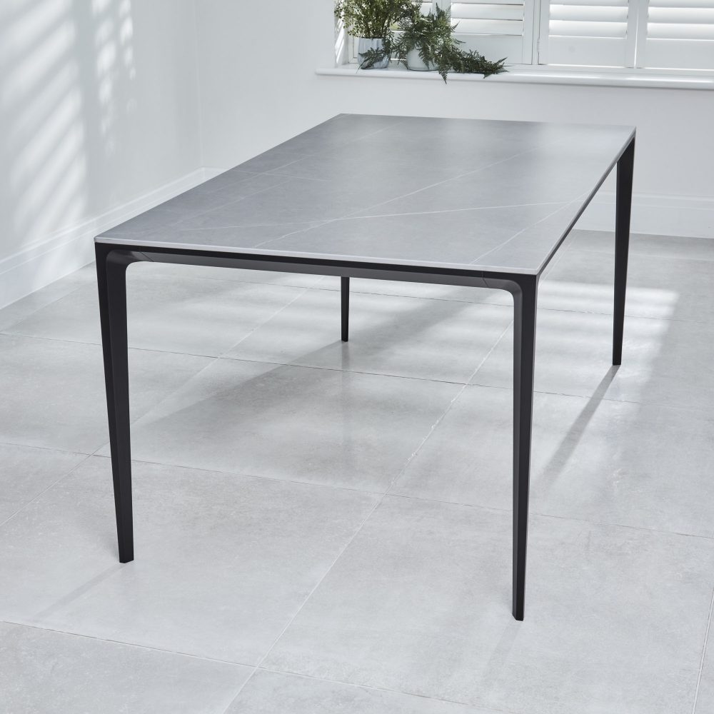 Bellagio 160cm Grey Sintered Stone Dining Table with Black Contemporary Base - Image 3