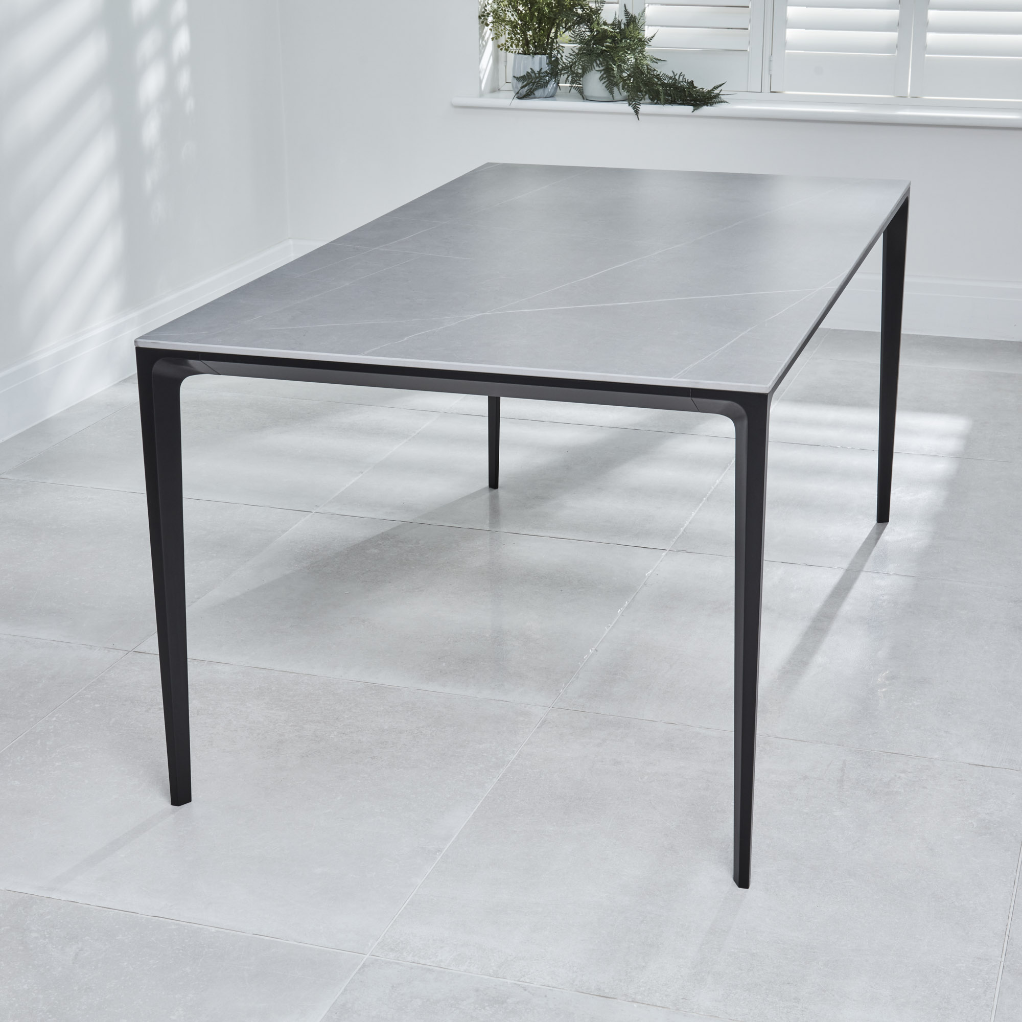 Bellagio 160cm Grey Sintered Stone Dining Table with Black Contemporary Base