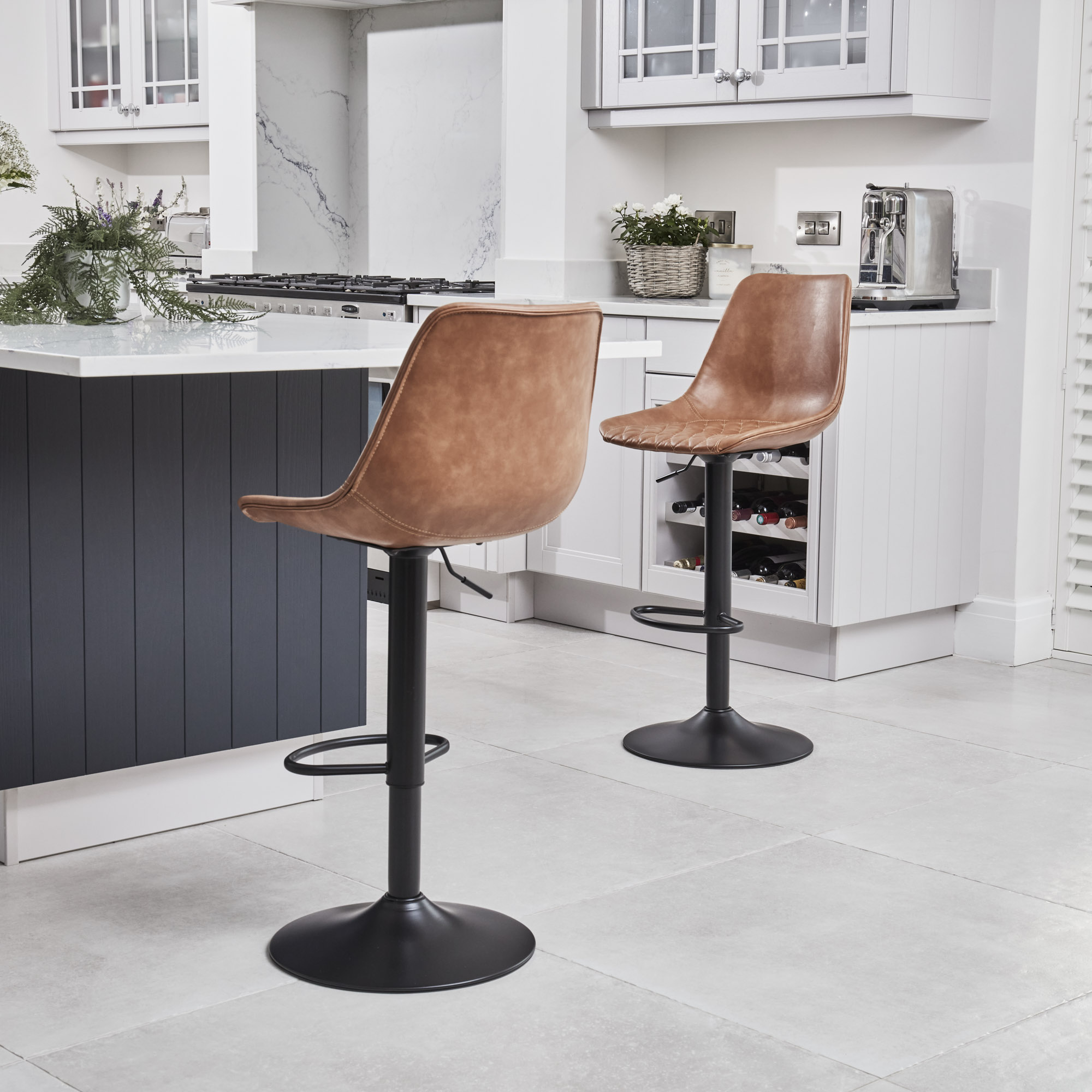 Enzo Faux Tan Brown Leather Kitchen/Bar High Back Stool