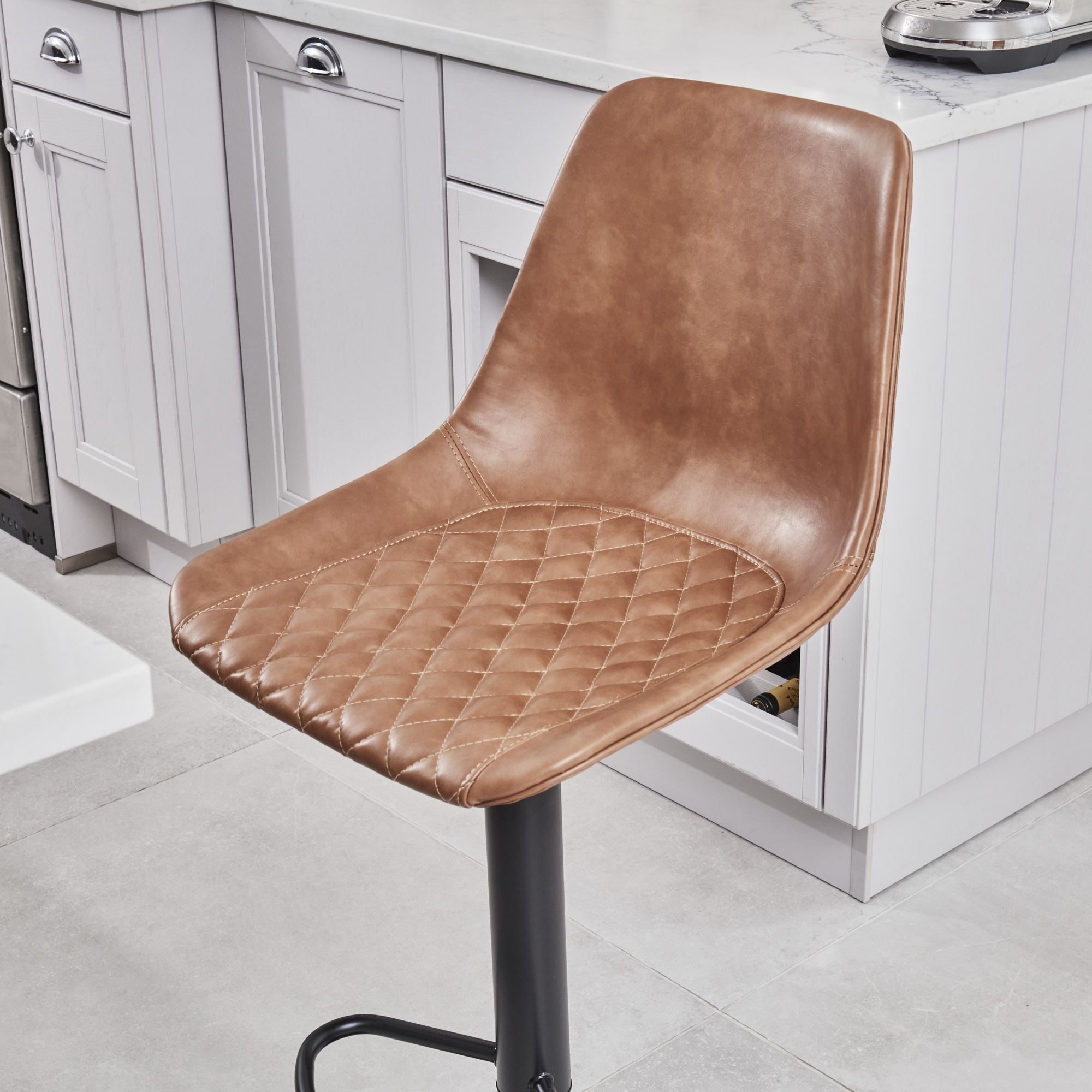Enzo Faux Tan Brown Leather Kitchen/Bar High Back Stool