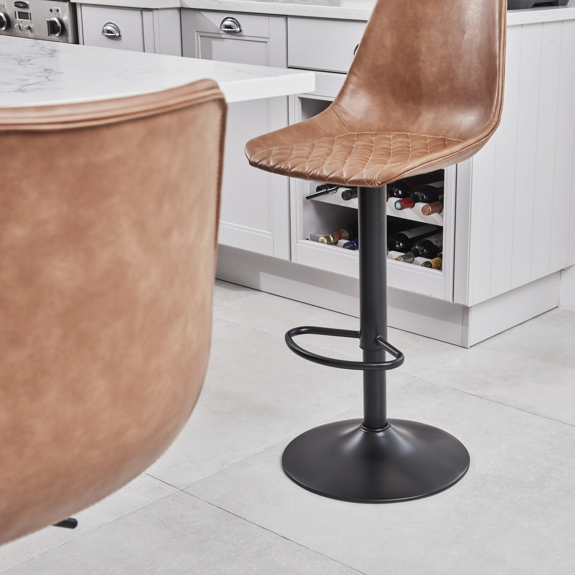 Enzo Faux Tan Brown Leather Kitchen/Bar High Back Stool
