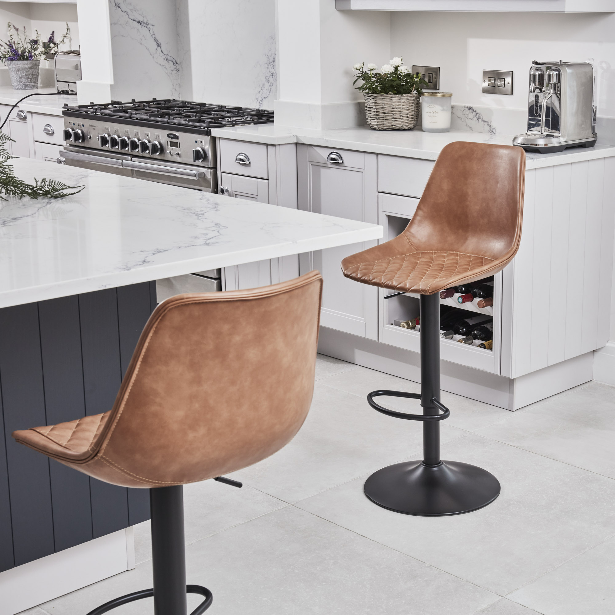 Enzo Faux Tan Brown Leather Kitchen/Bar High Back Stool