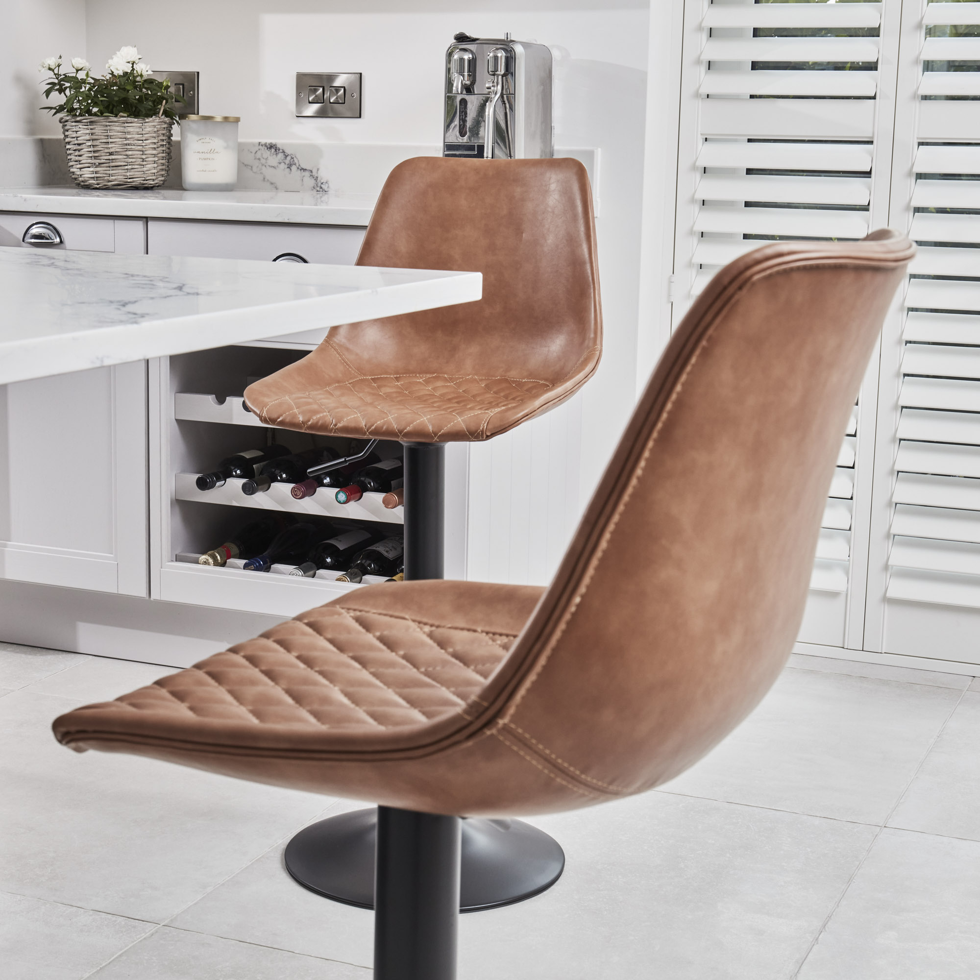 Enzo Faux Tan Brown Leather Kitchen/Bar High Back Stool