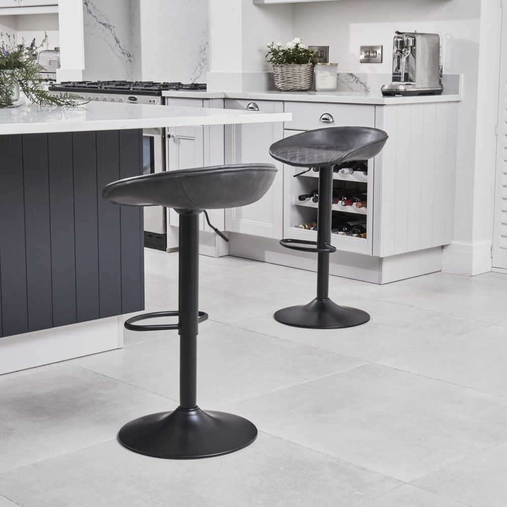(Set of 2) Mateo Faux Grey Leather Kitchen/Bar Low Back Stool