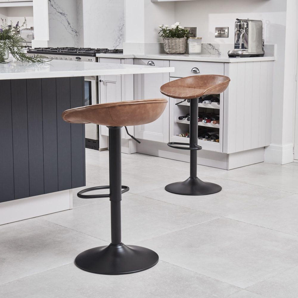 (Set of 2) Mateo Faux Tan Brown Leather Kitchen Stool