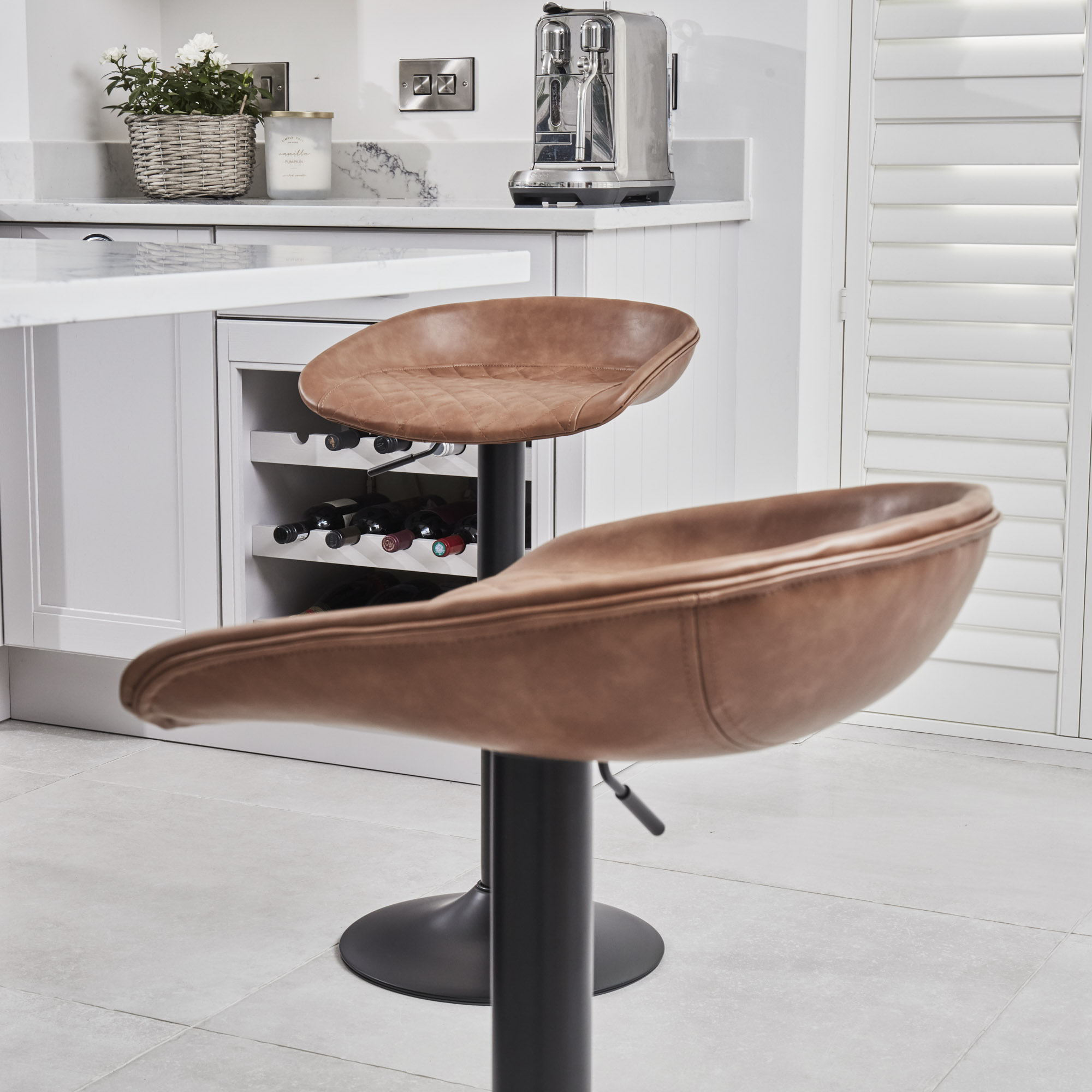 (Set of 2) Mateo Faux Tan Brown Leather Kitchen Stool