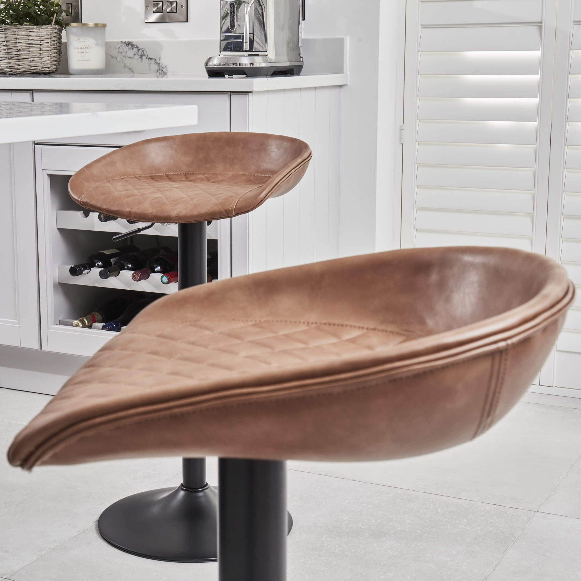 (Set of 2) Mateo Faux Tan Brown Leather Kitchen Stool