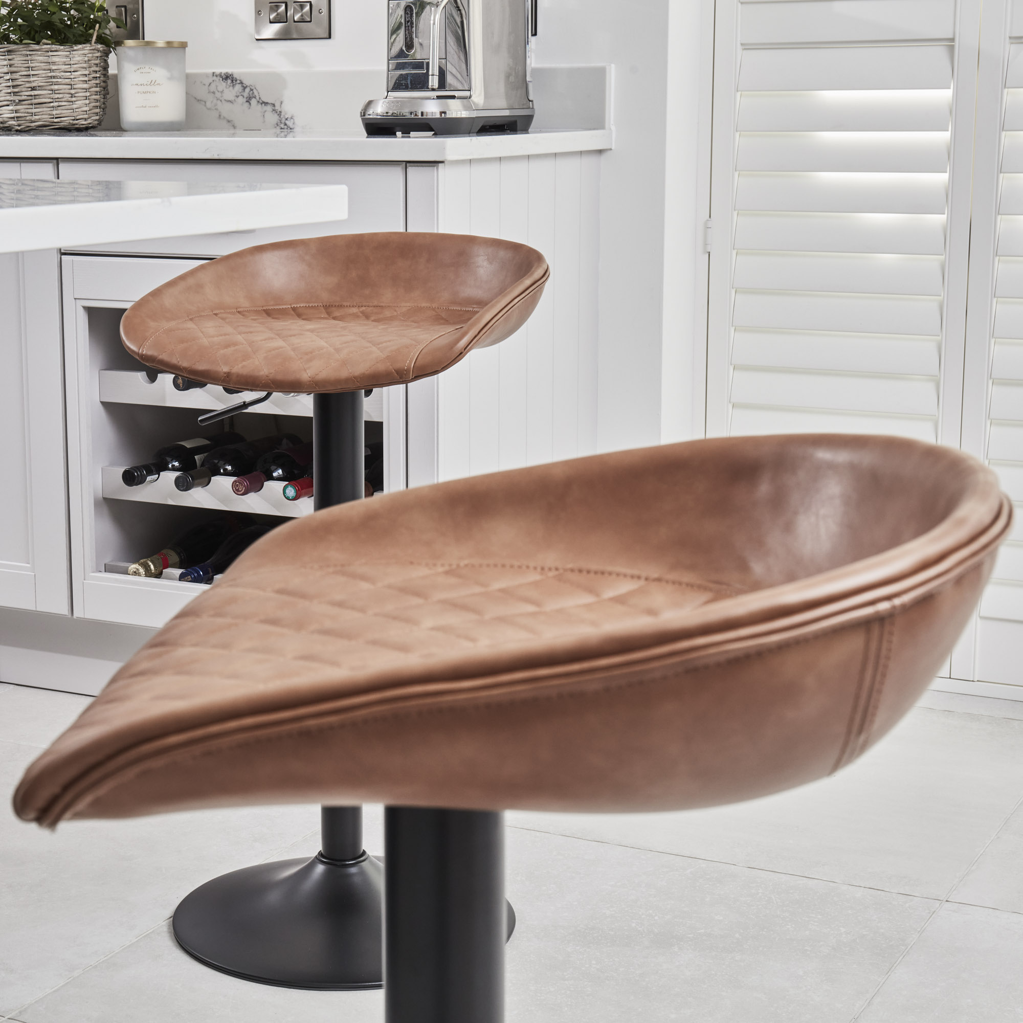 Mateo Faux Tan Brown Leather Low Back Kitchen Barstool