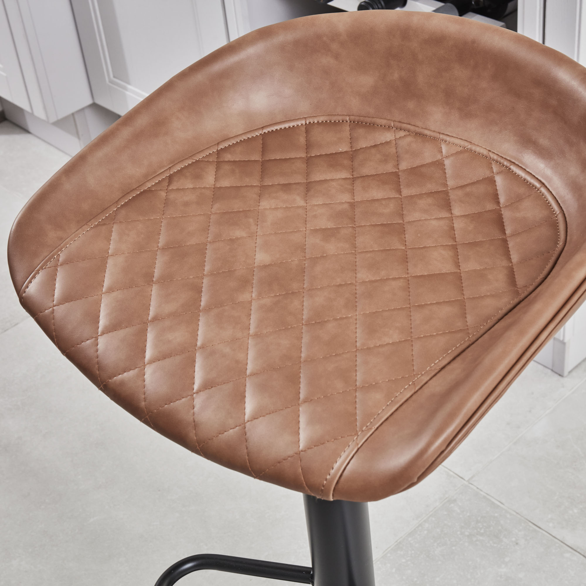 Mateo Faux Tan Brown Leather Low Back Kitchen Barstool