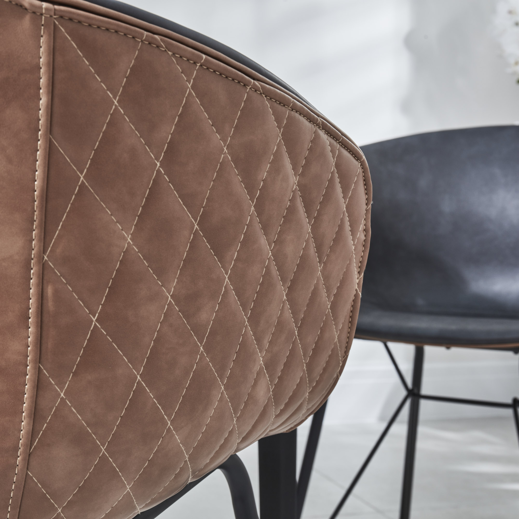 Camila Quilted Faux Grey/Brown-Tan Leather Tub Dining Chair