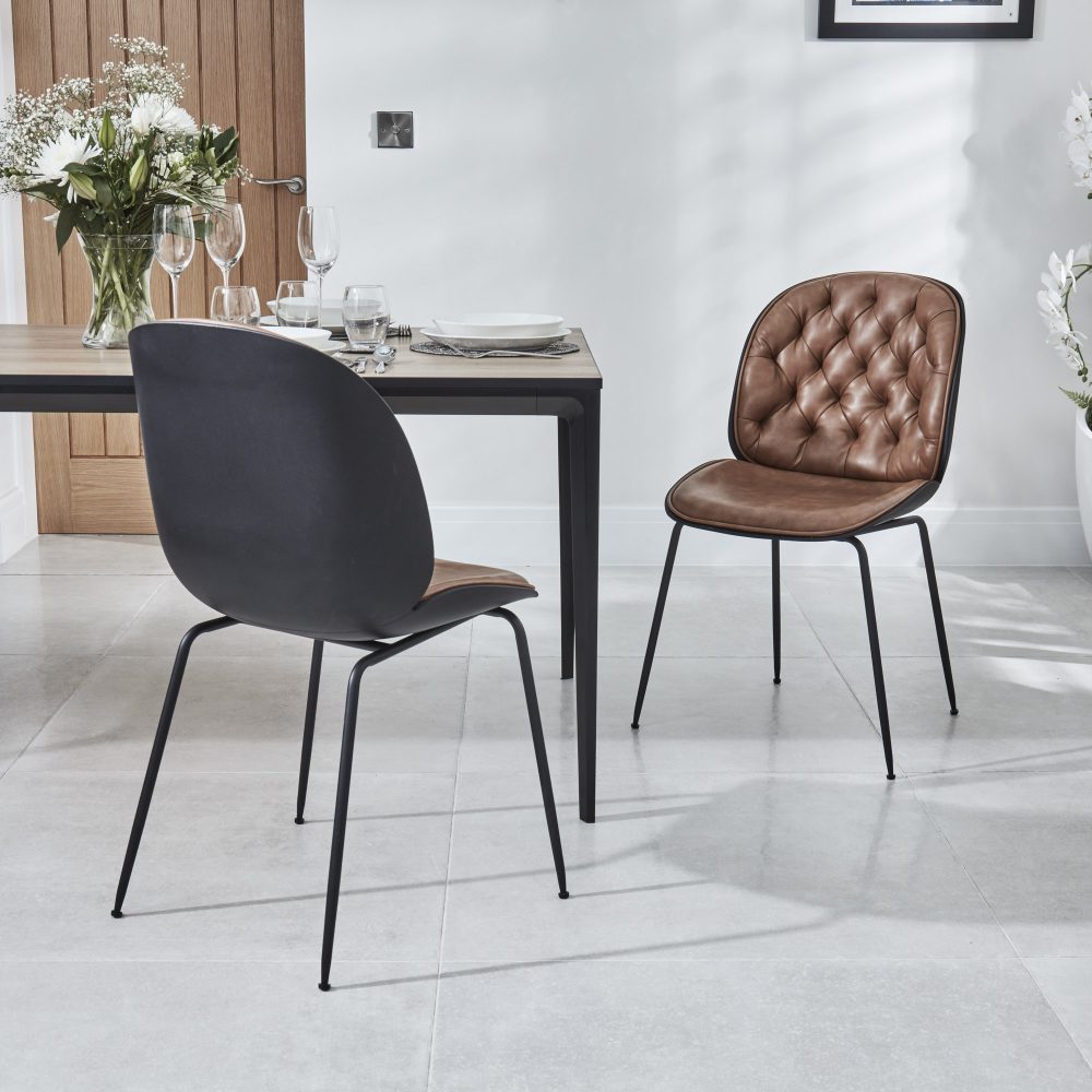 Bellagio 90cm Square Natural Oak Melamine Dining Table Set with 4x Thiago Tan Dining Chairs - Image 8