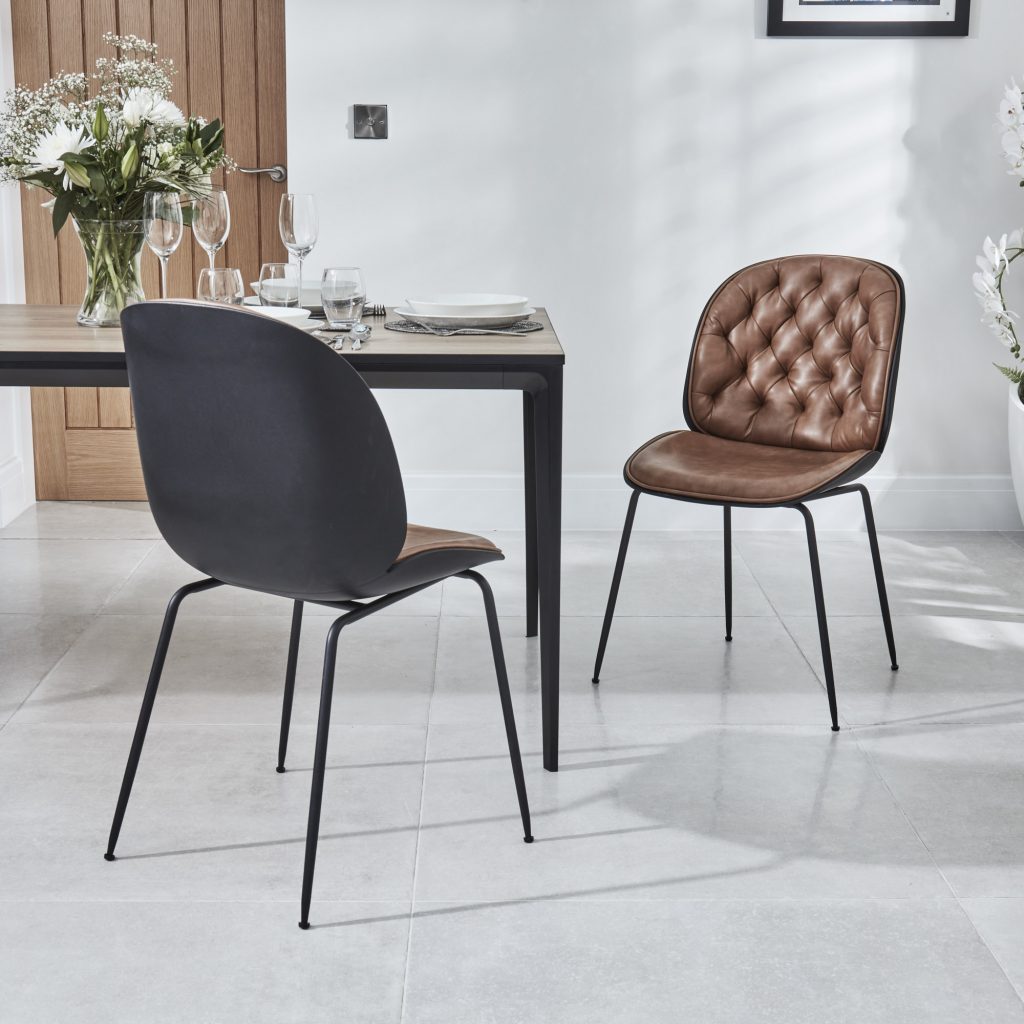 (Set of 2) Thiago Brown Tan Faux Leather Dining Chairs Grosvenor