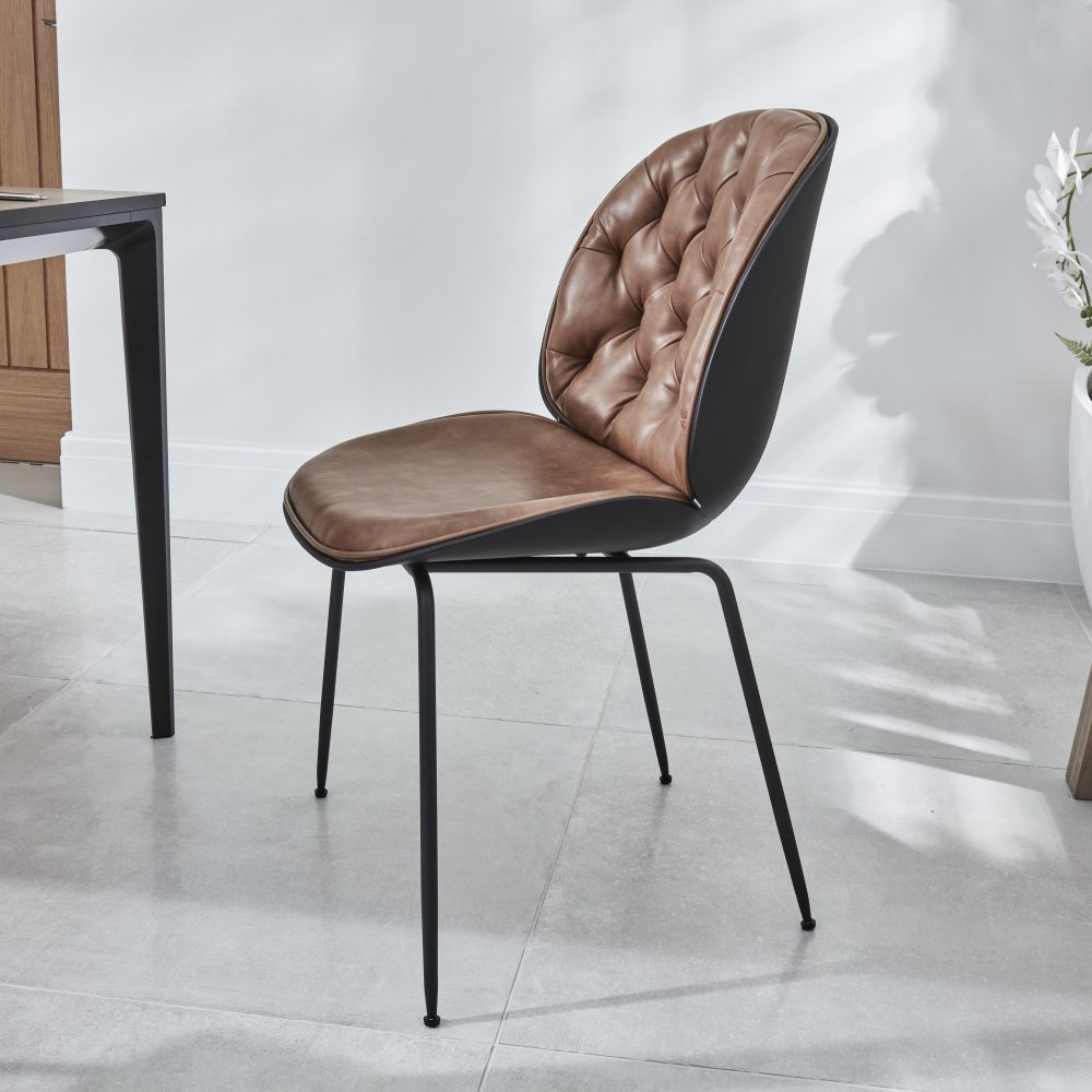 Bellagio 90cm Square Natural Oak Melamine Dining Table Set with 4x Thiago Tan Dining Chairs - Image 11