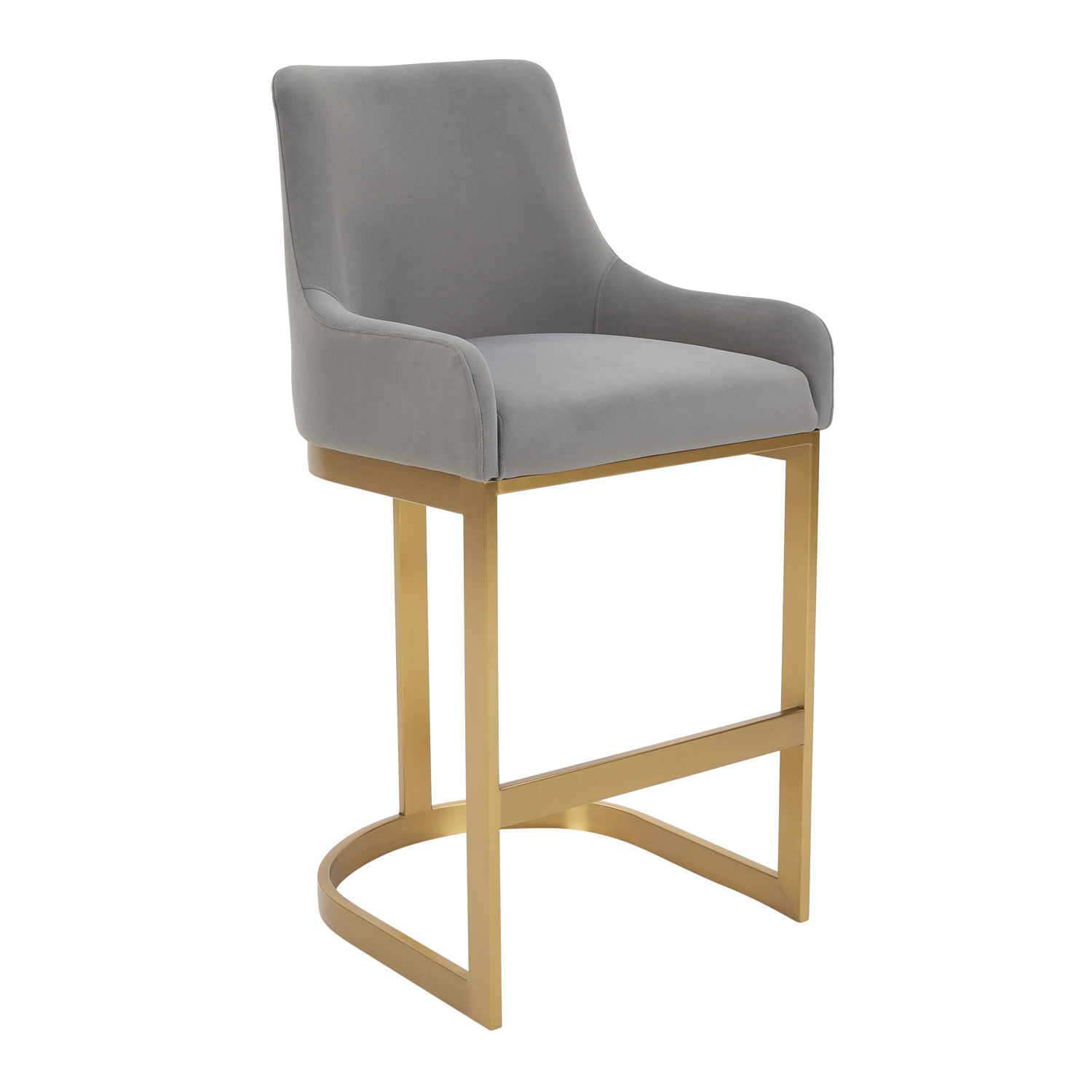Clara Grey Velvet Counter Stool with a Gold Stainless Steel Frame