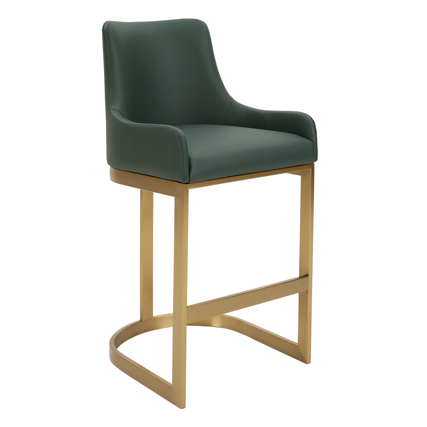 Clara Green Upholstered Counter Kitchen Stool with Gold Steel Frame