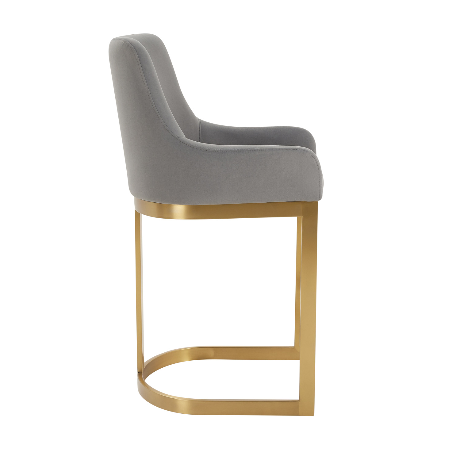 Clara Grey Velvet Counter Stool with a Gold Stainless Steel Frame