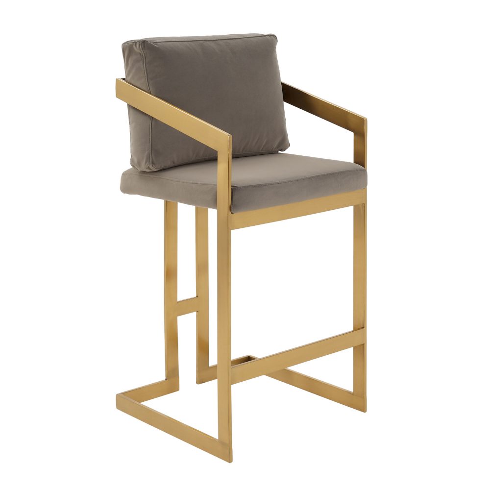 Alexandra Grey Velvet Kitchen Stool with a Gold Stainless Steel Frame - Image 6