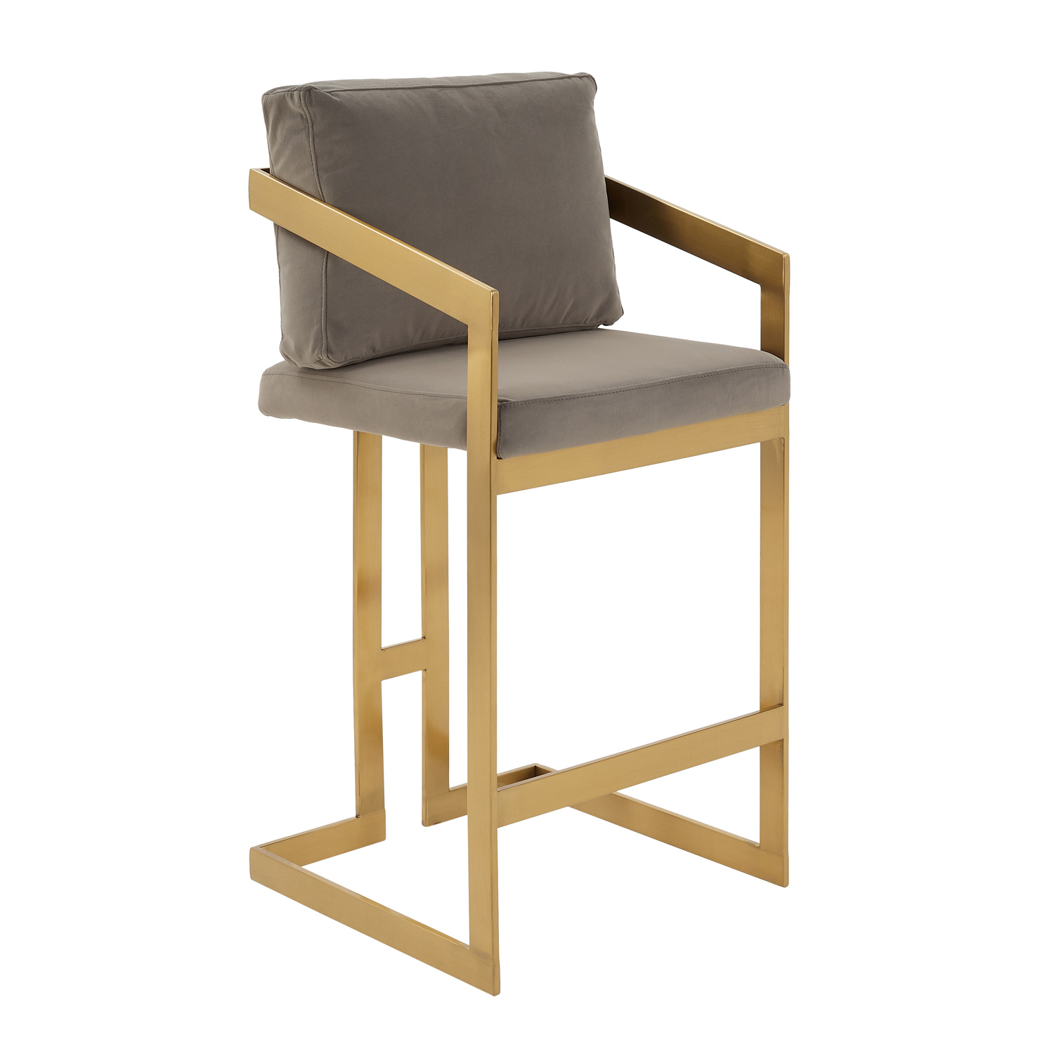 Alexandra Grey Velvet Kitchen Stool with a Gold Stainless Steel Frame