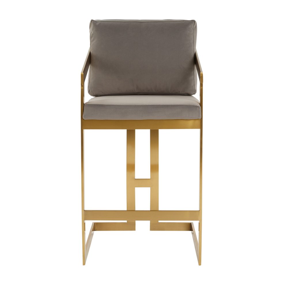 Alexandra Grey Velvet Kitchen Stool with a Gold Stainless Steel Frame - Image 8
