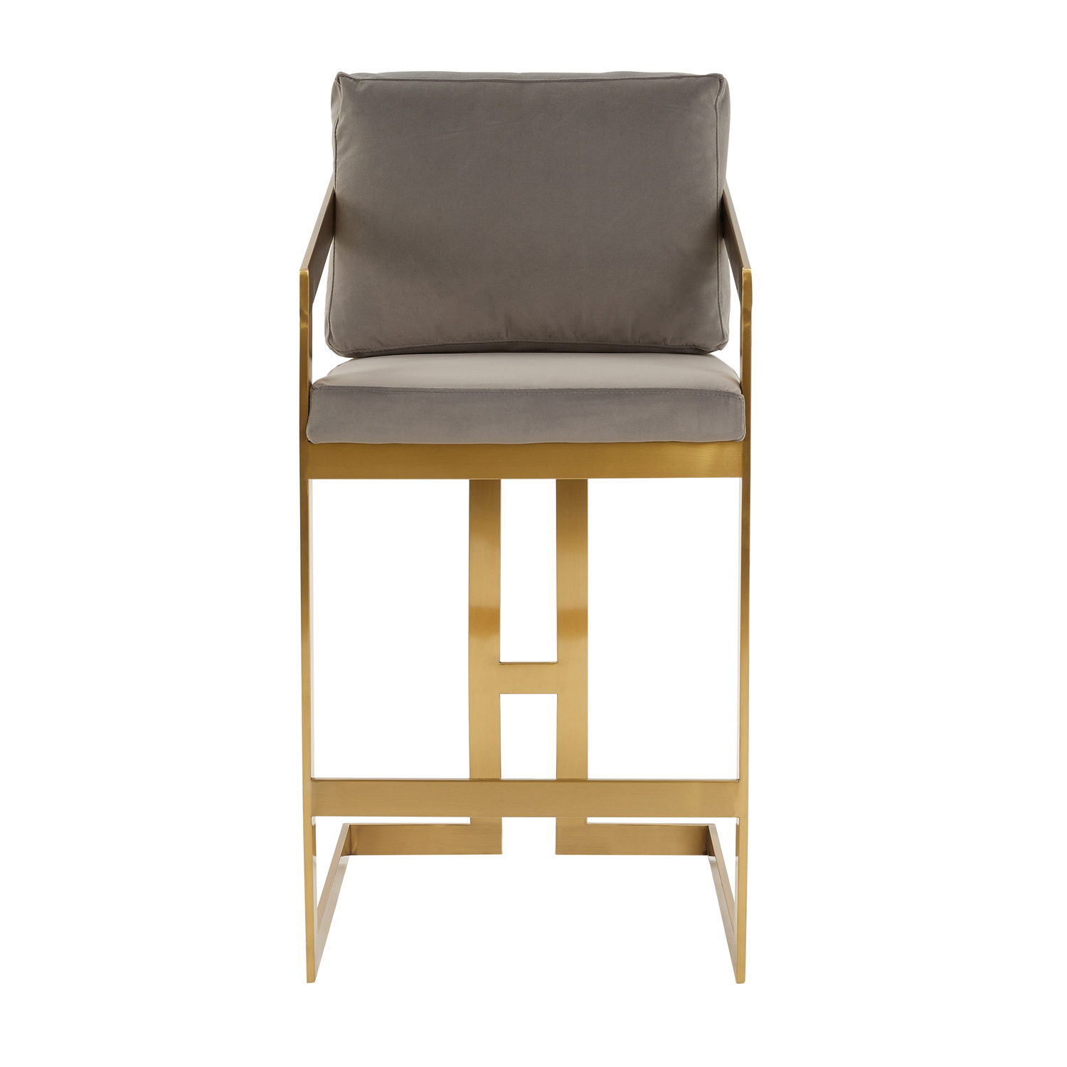 Alexandra Grey Velvet Kitchen Stool with a Gold Stainless Steel Frame