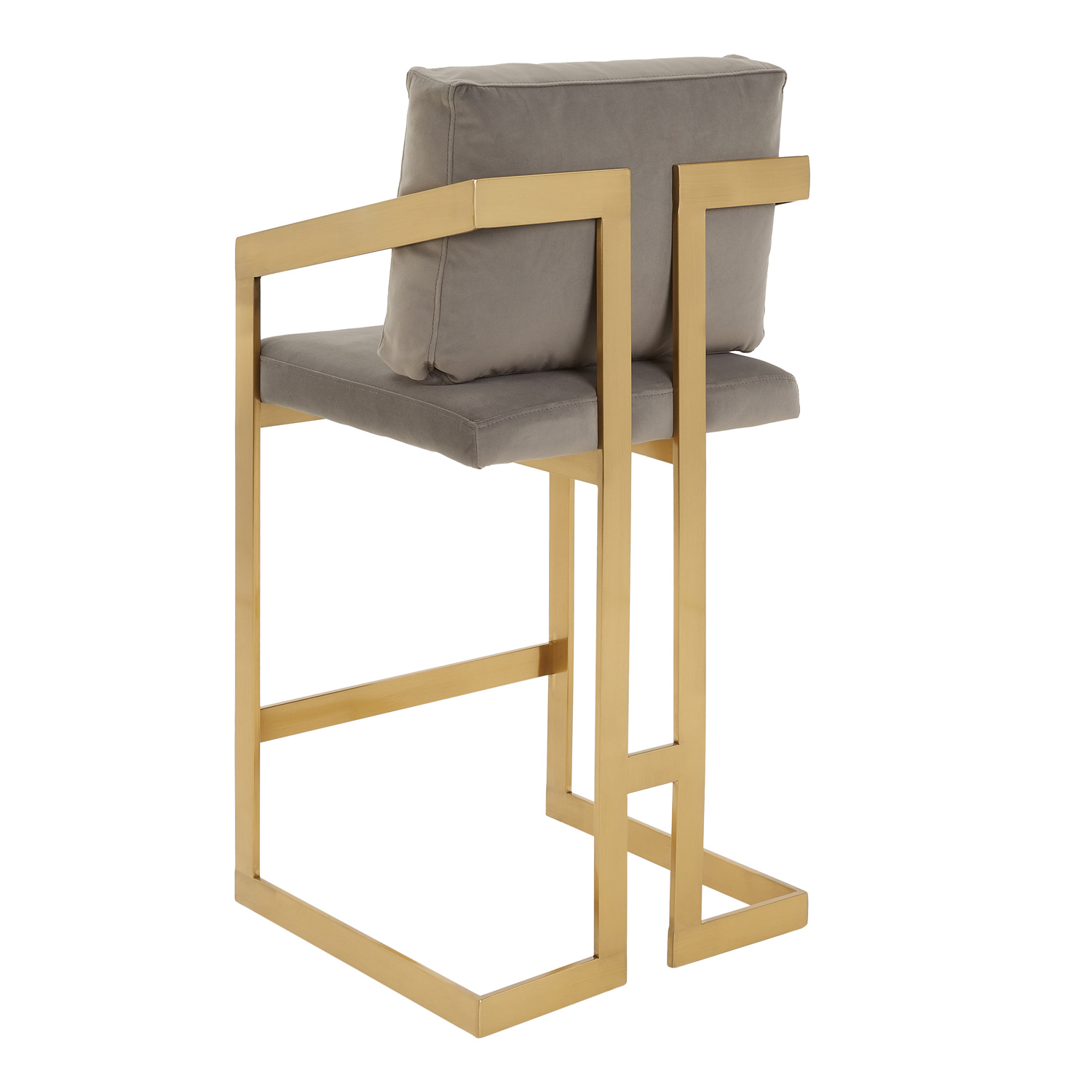 Alexandra Grey Velvet Kitchen Stool with a Gold Stainless Steel Frame