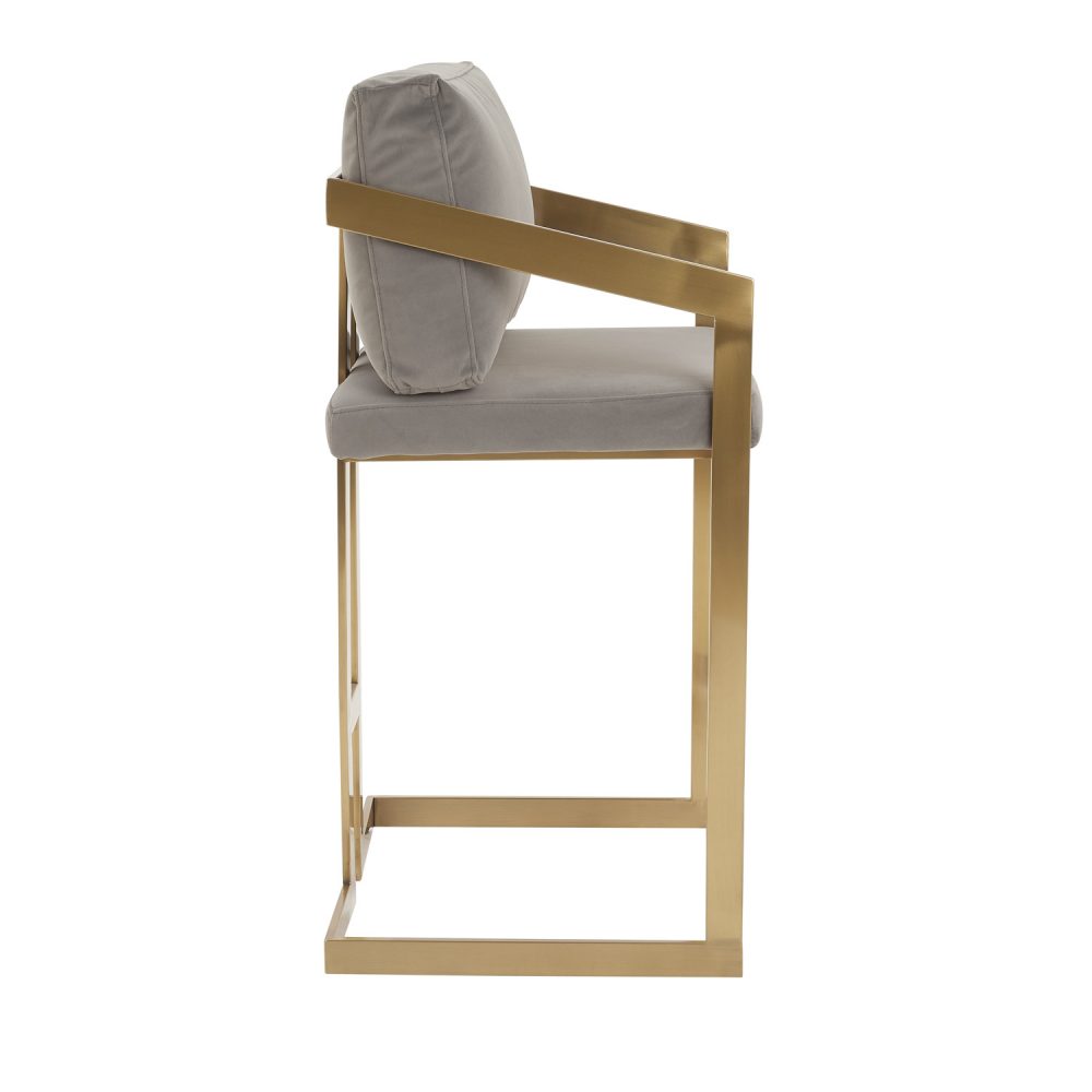 Alexandra Grey Velvet Kitchen Stool with a Gold Stainless Steel Frame - Image 10