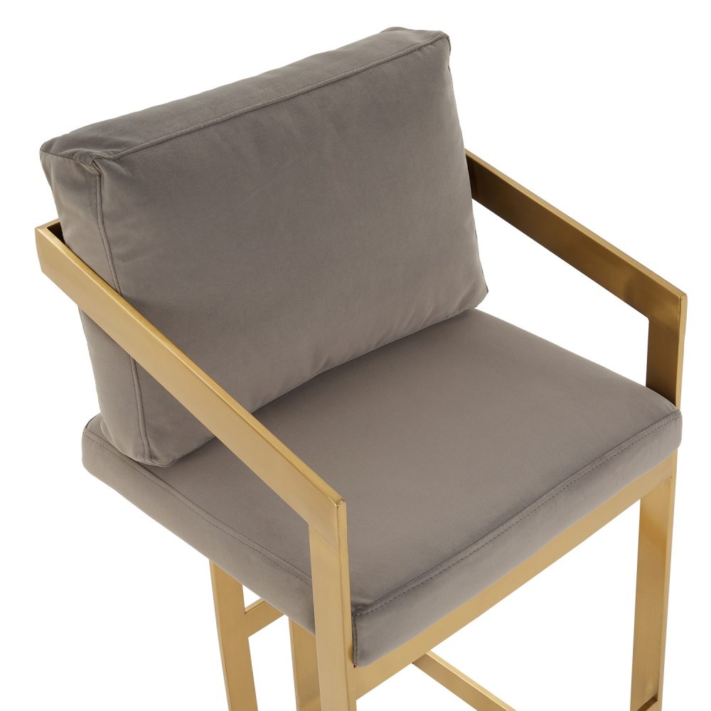 Alexandra Grey Velvet Kitchen Stool with a Gold Stainless Steel Frame - Image 11