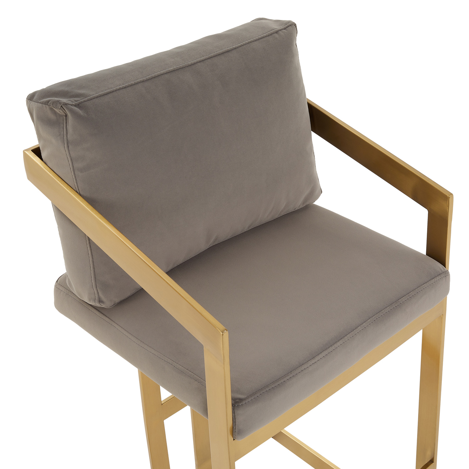 Alexandra Grey Velvet Kitchen Stool with a Gold Stainless Steel Frame