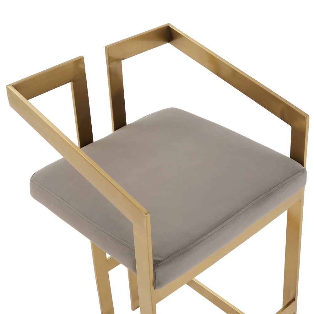 Alexandra Grey Velvet Kitchen Stool with a Gold Stainless Steel Frame - Image 12