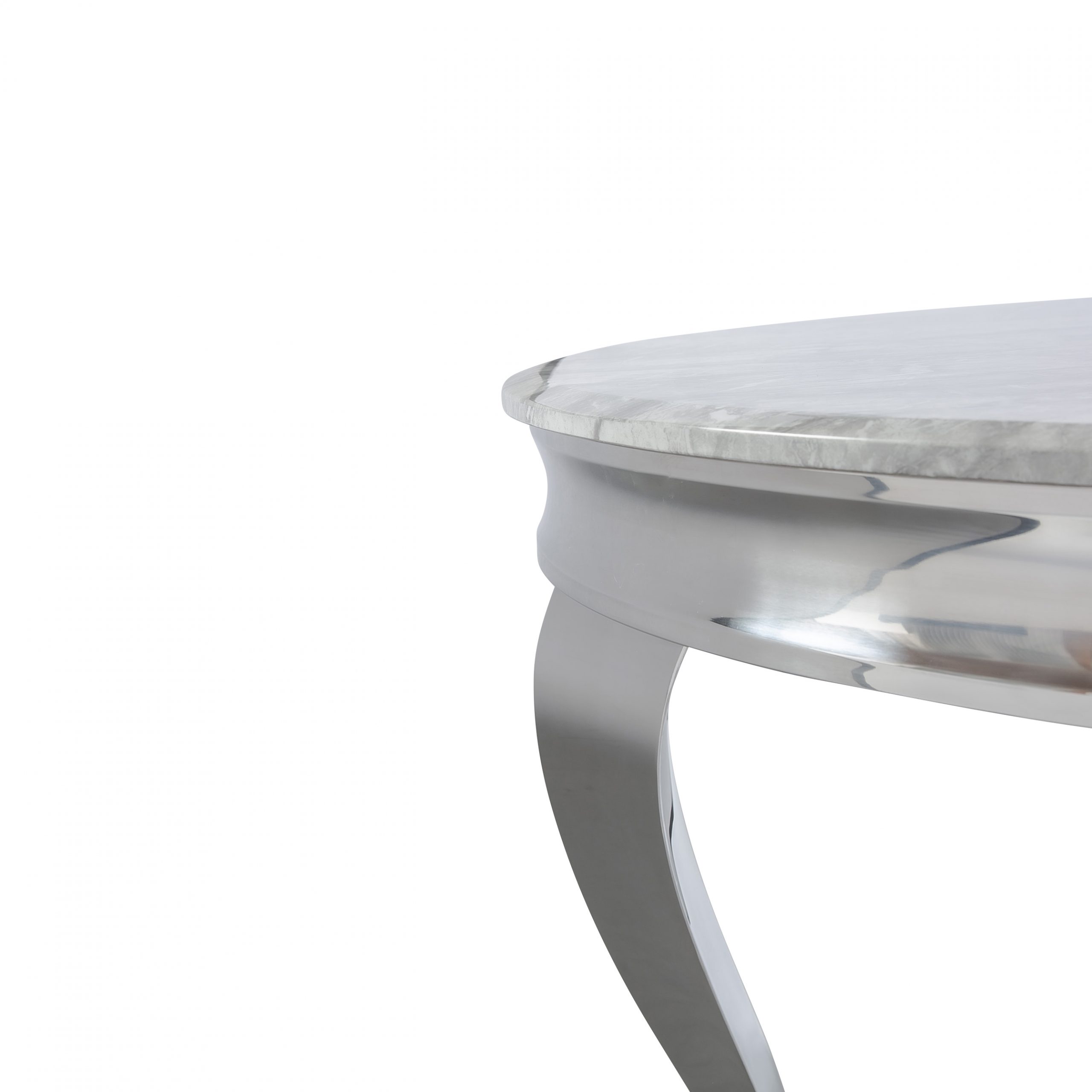 1.3m Louis Grey Round Marble Dining Table With Polished Circular Stainless Steel Legs