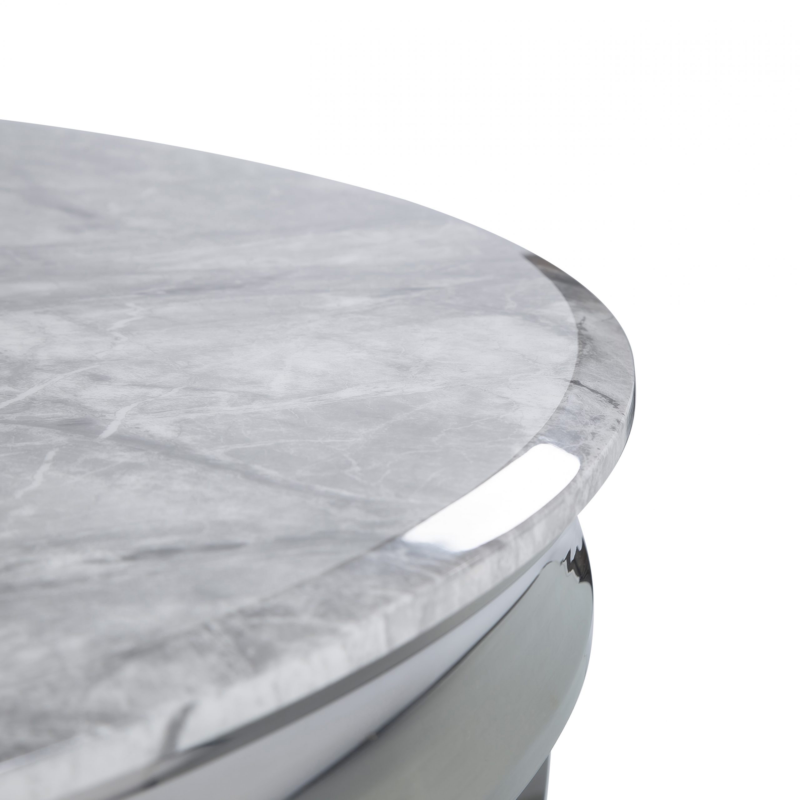 1.3m Louis Grey Round Marble Dining Table With Polished Circular Stainless Steel Legs