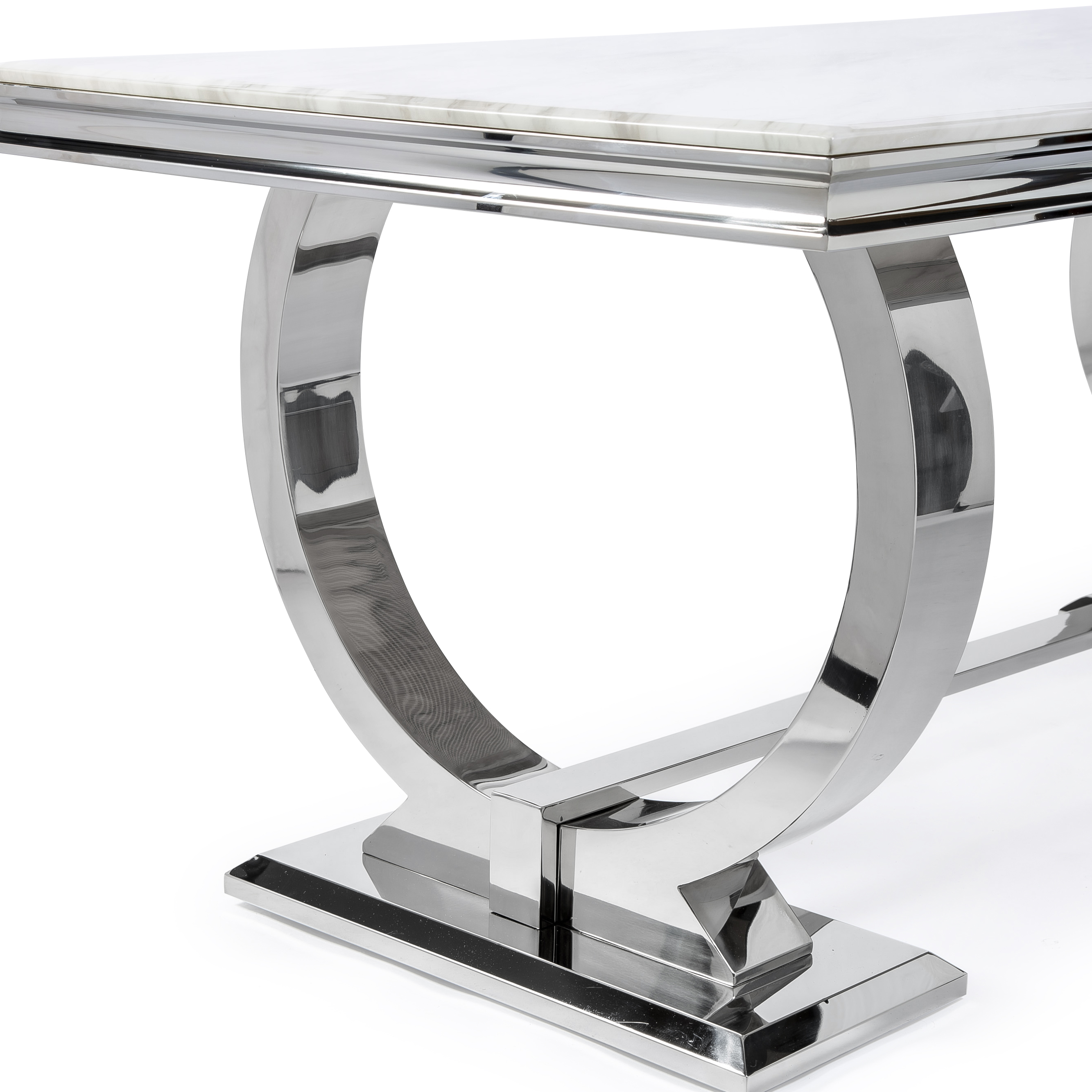 Siena 1.8M Polished Steel & Marble White Top Dining Table