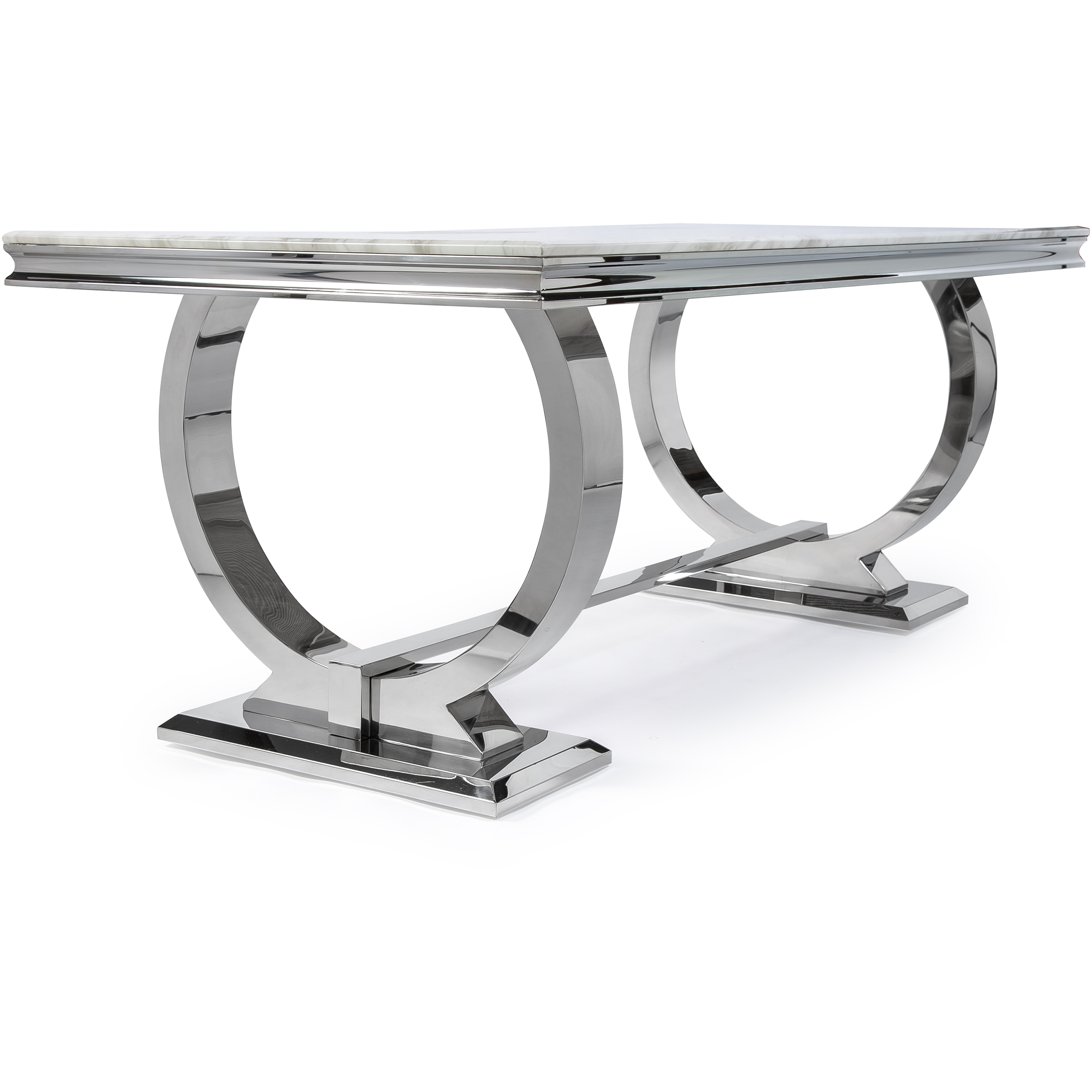 Siena 1.8M Polished Steel & Marble White Top Dining Table