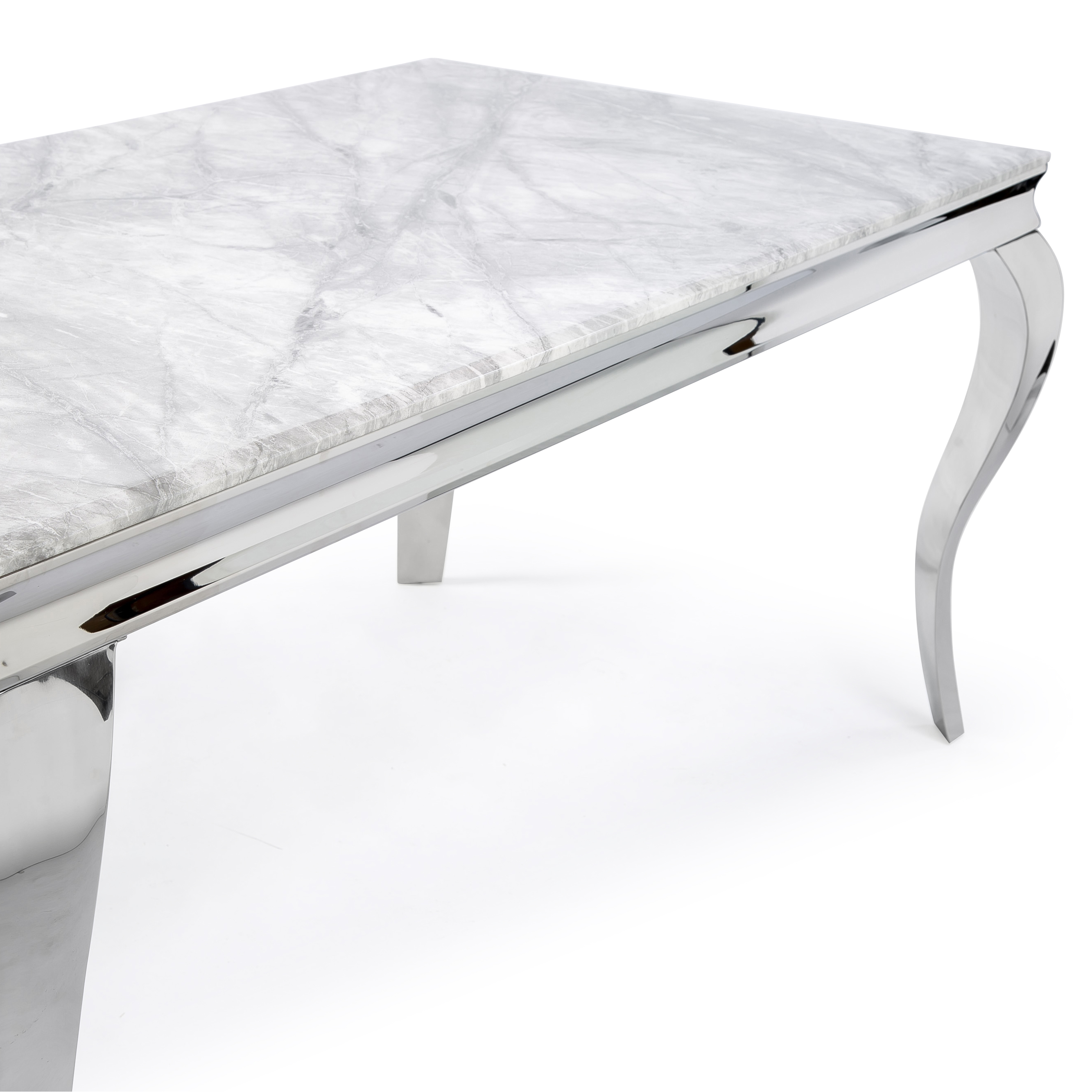 Louis Polished Steel & Grey Solid Marble 1.6m Dining Table