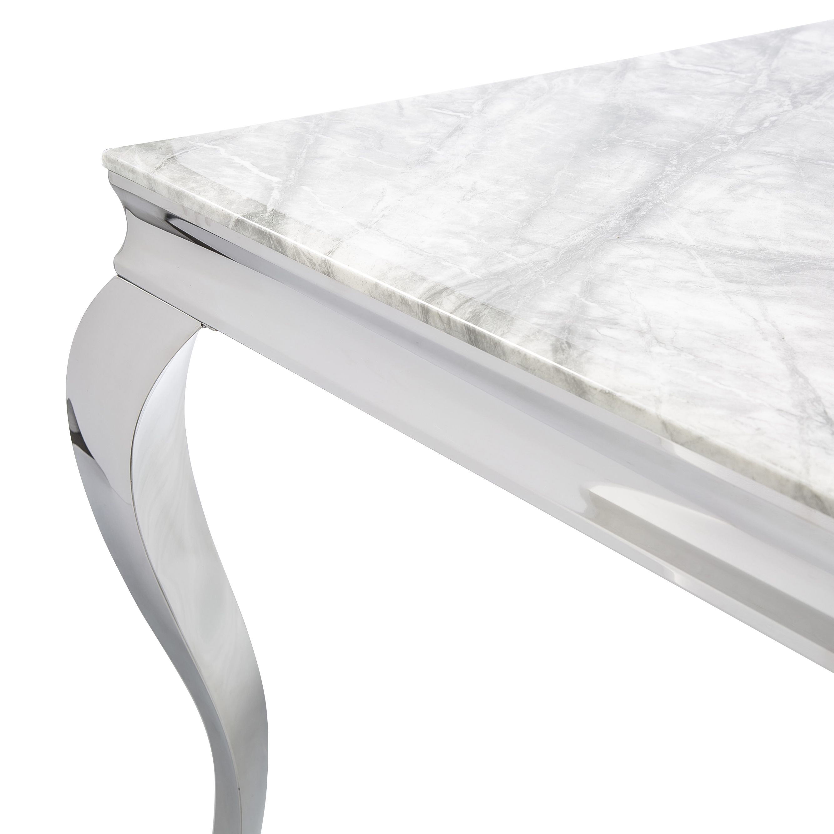 Louis Polished Steel & Grey Solid Marble 1.6m Dining Table