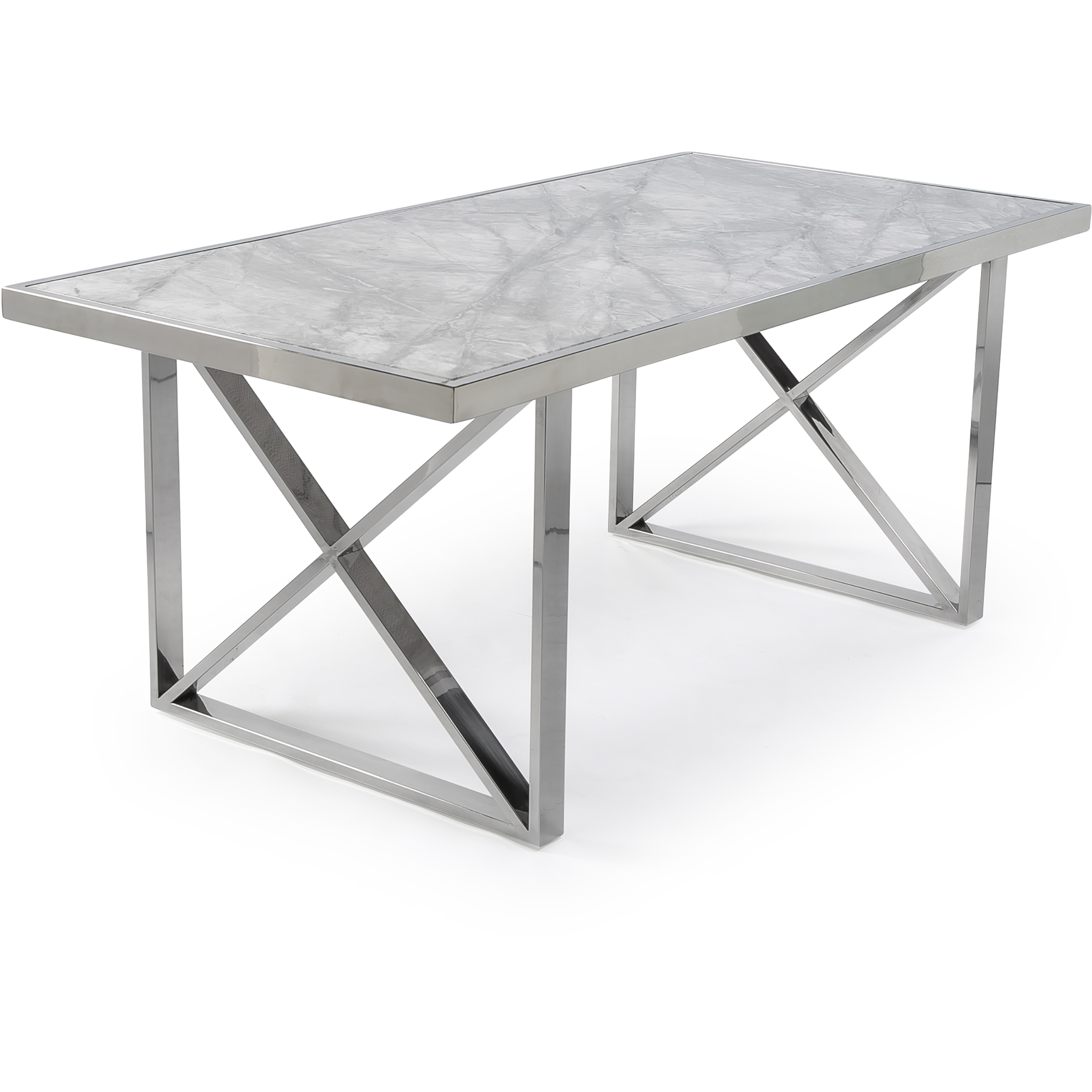 1.8M Tuscany Grey Marble Dining Room Table with Crossed Polished Steel Base