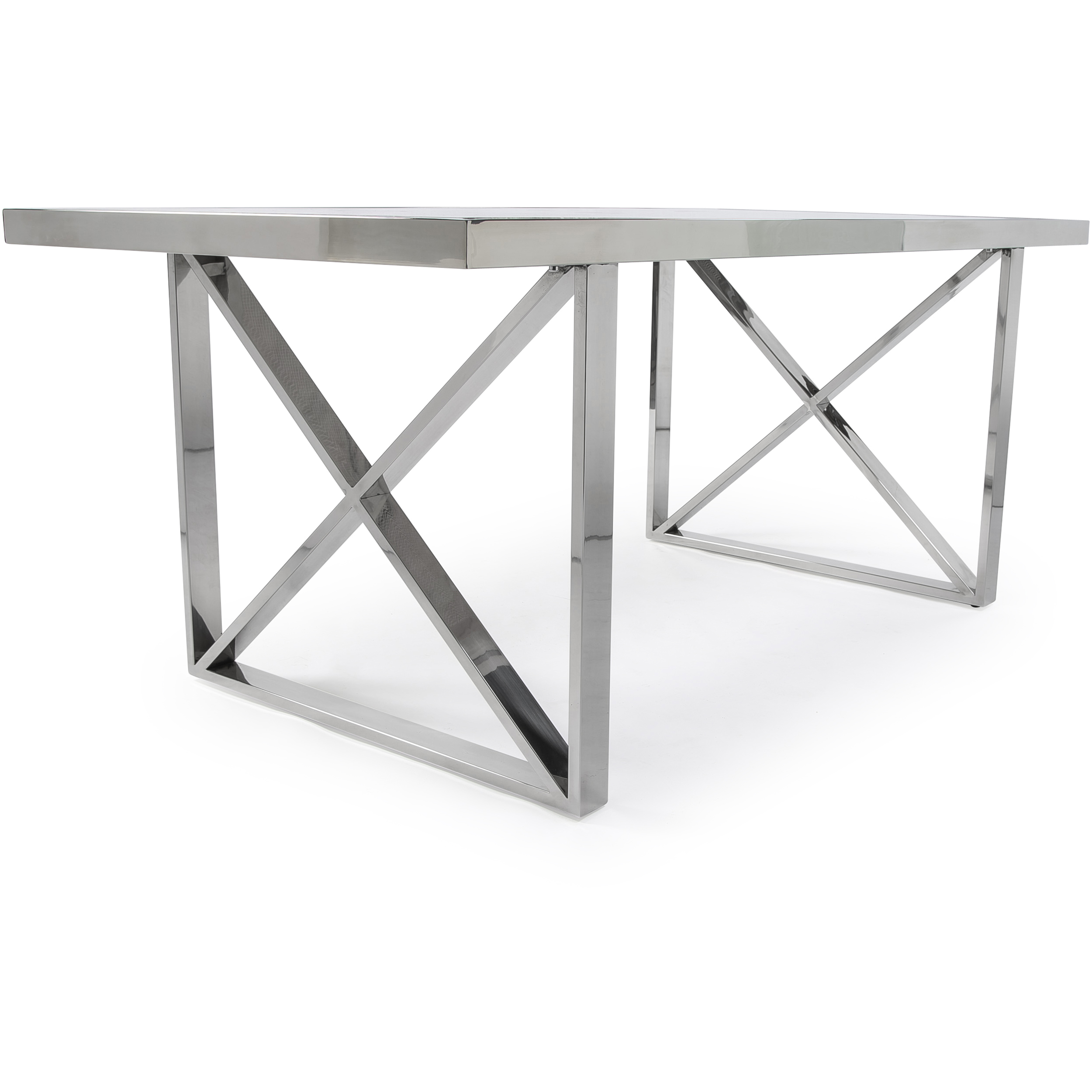 1.8M Tuscany Grey Marble Dining Room Table with Crossed Polished Steel Base