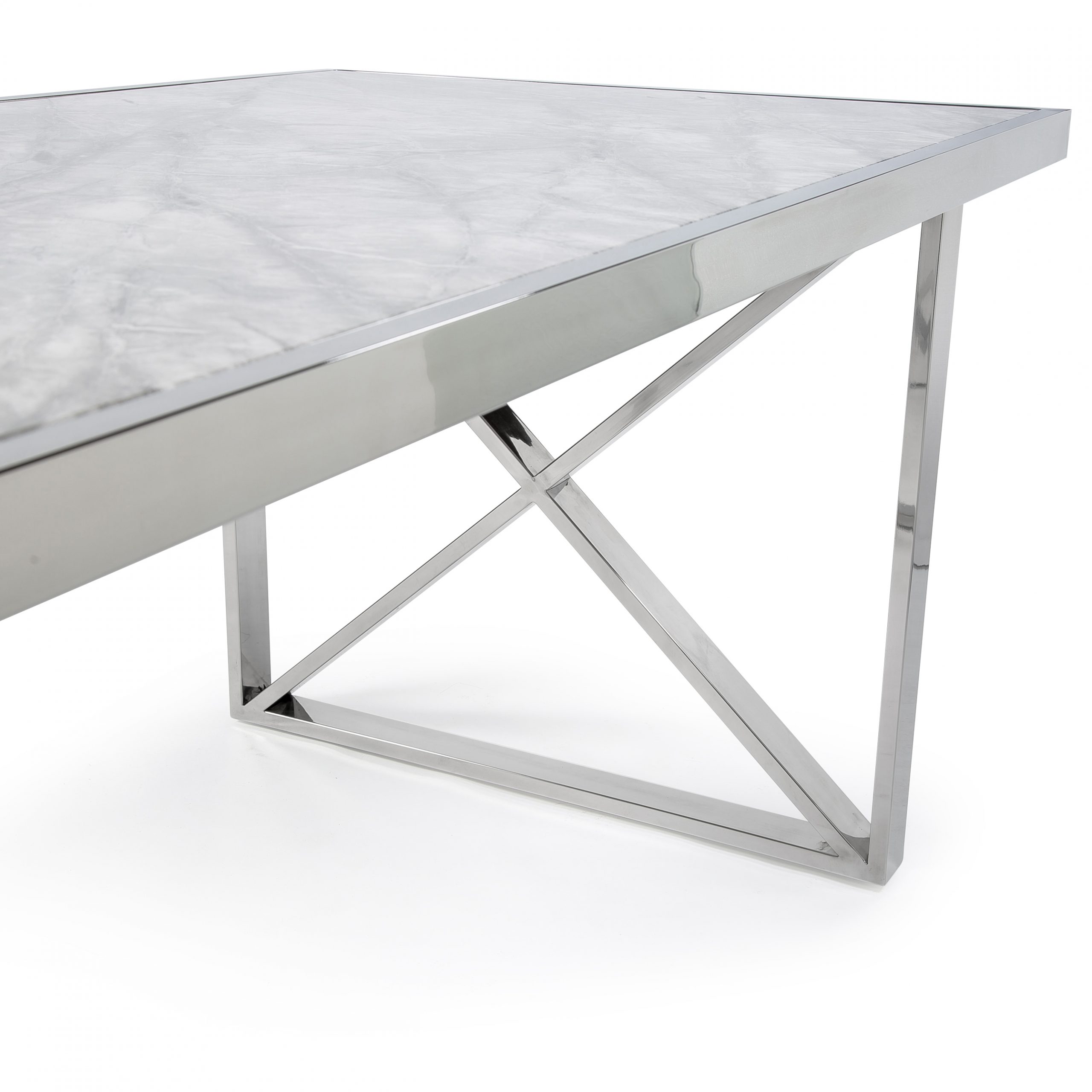 1.8M Tuscany Grey Marble Dining Room Table with Crossed Polished Steel Base