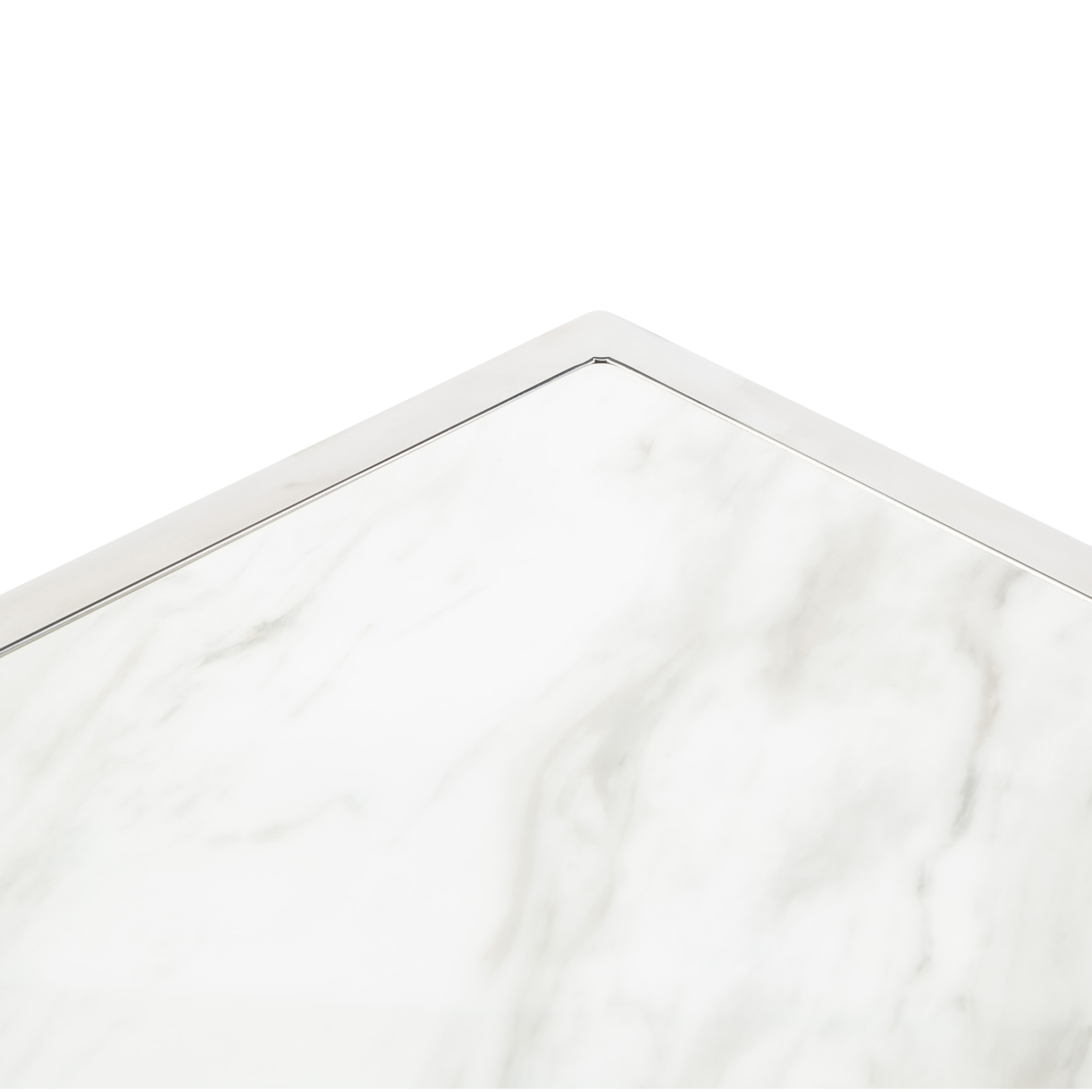 1.8M Tuscany White Marble Dining Table with a Polished Steel Cross Structure Base