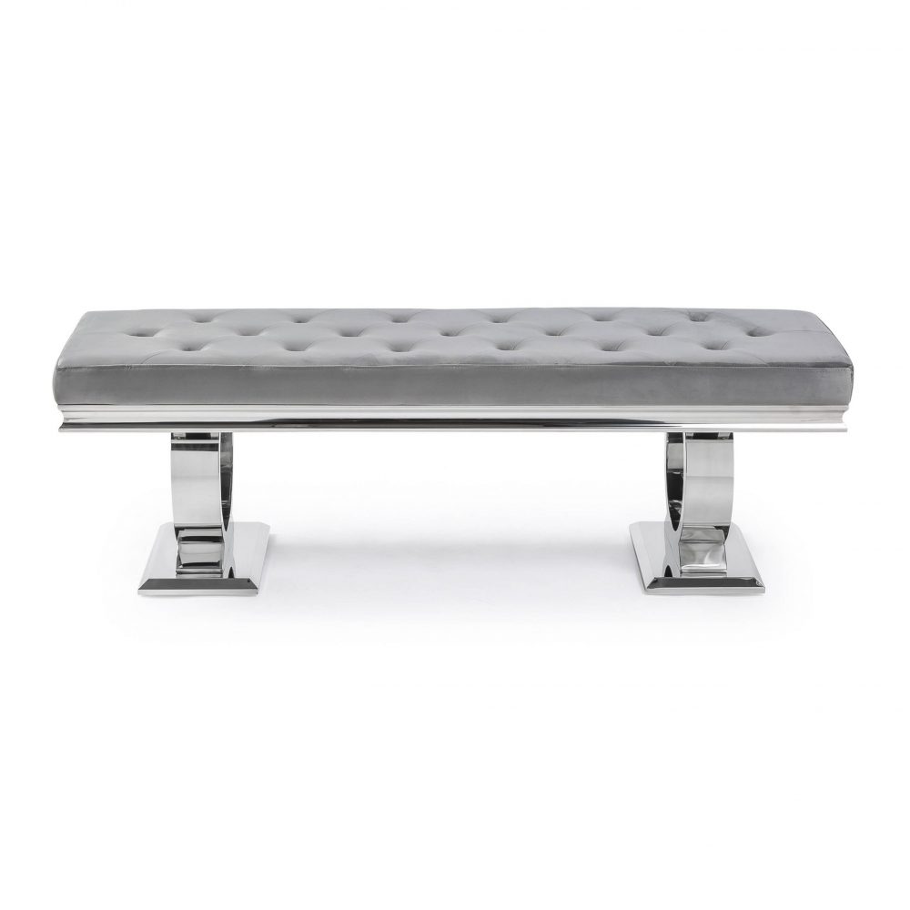 Arianna Polished Steel Grey Velvet Dining Bench - Image 2