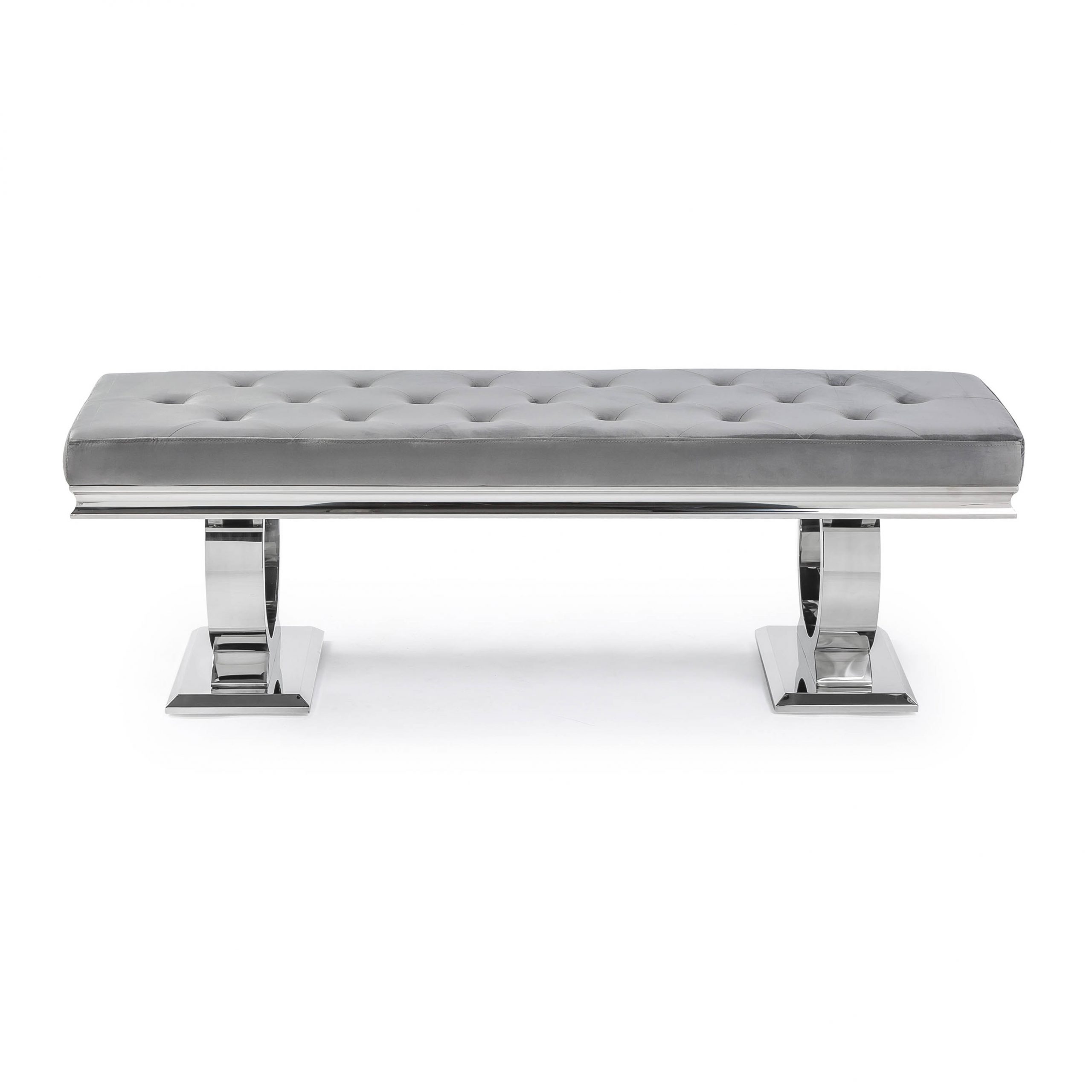 Arianna Polished Steel Grey Velvet Dining Bench