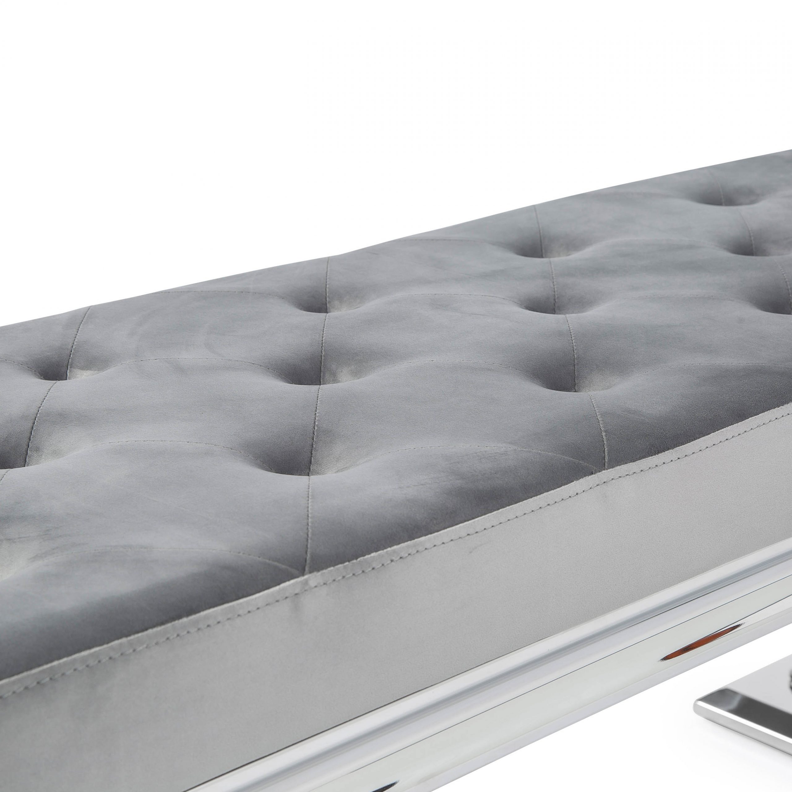 Arianna Polished Steel Grey Velvet Dining Bench