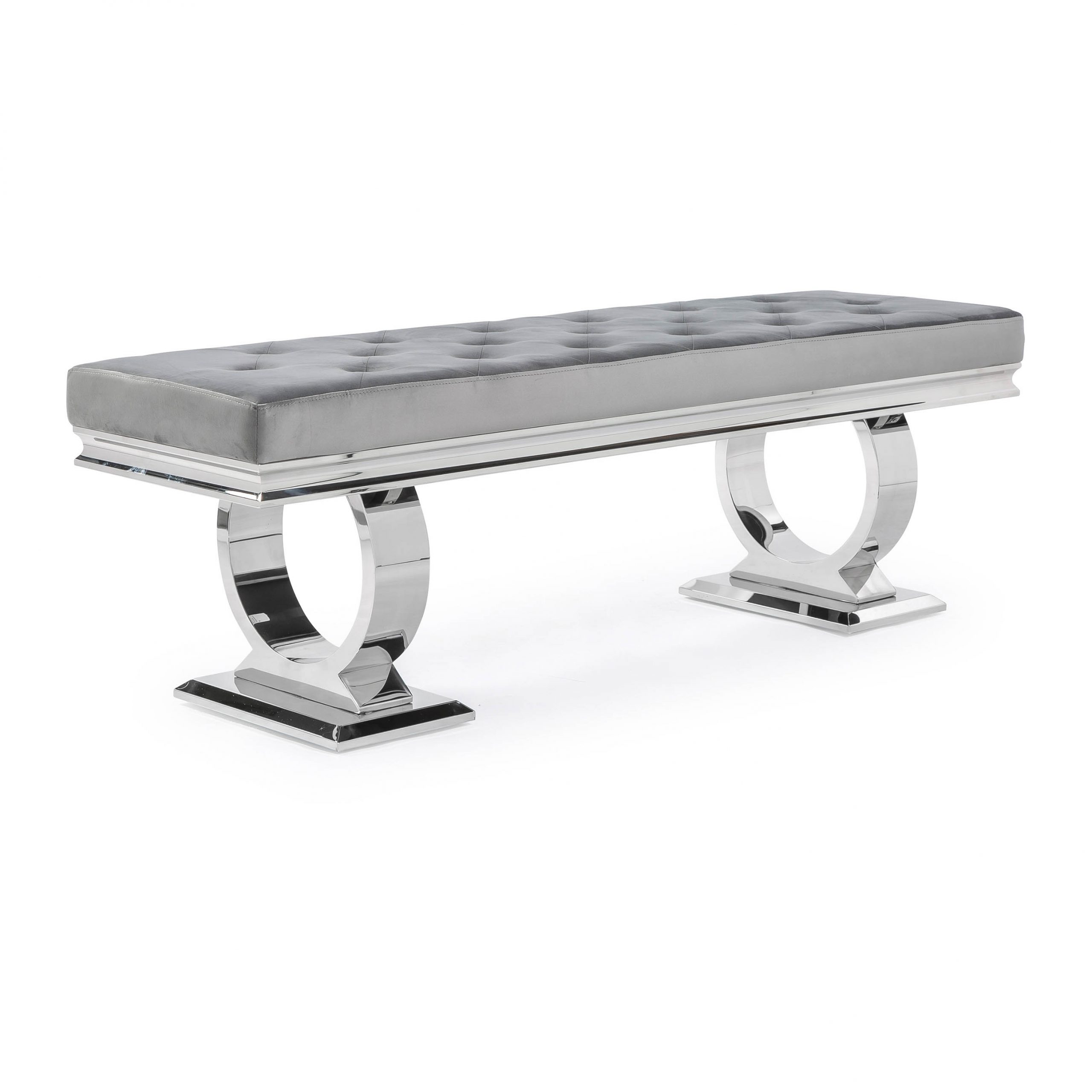 Arianna Polished Steel Grey Velvet Dining Bench