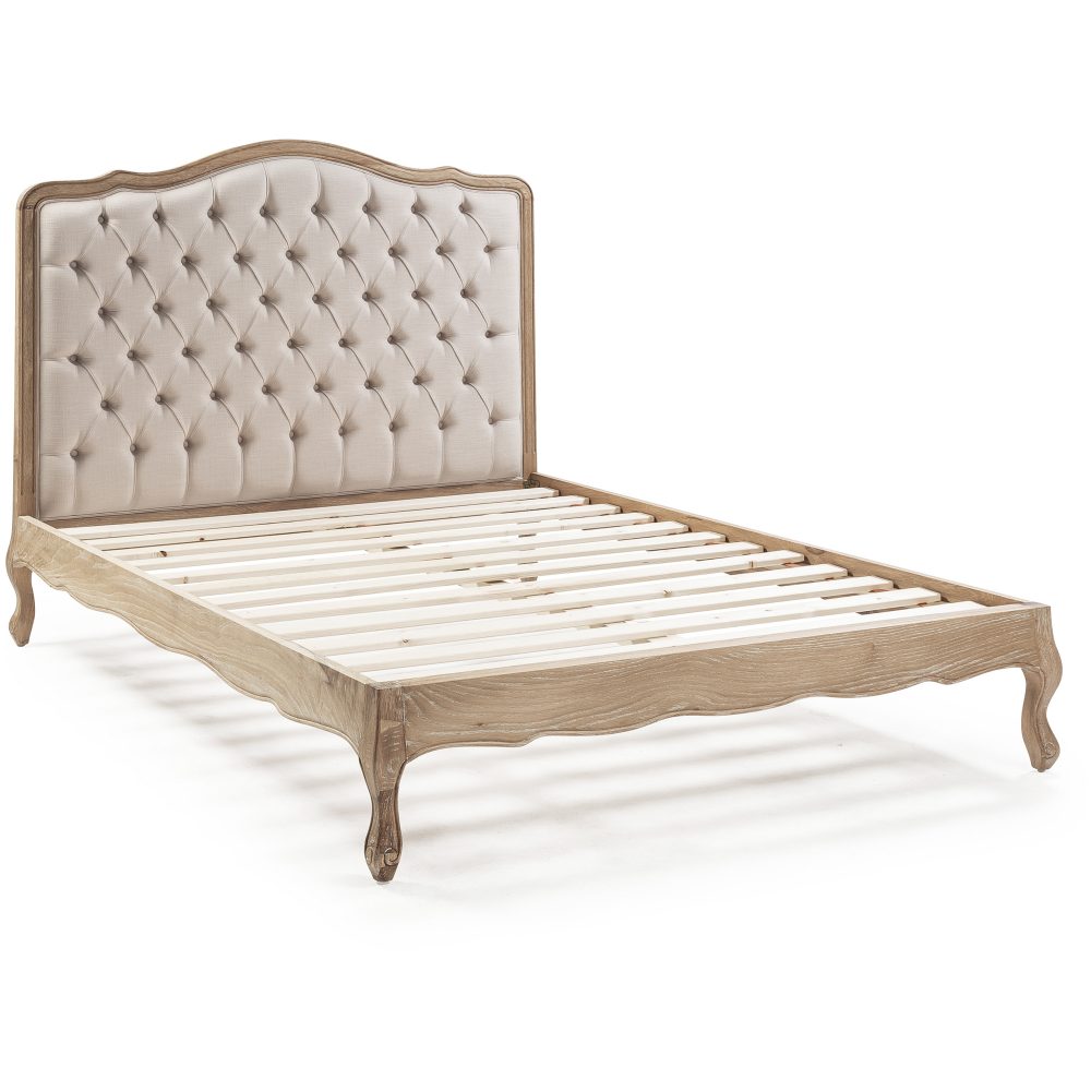 Eléa French Limed Oak Upholstered Button Back Low Foot Board Bed - King Size - Image 9