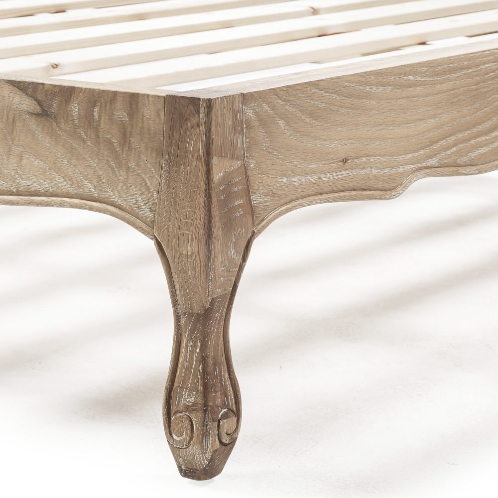Eléa French Limed Oak Upholstered Button Back Low Foot Board Bed - King Size - Image 12