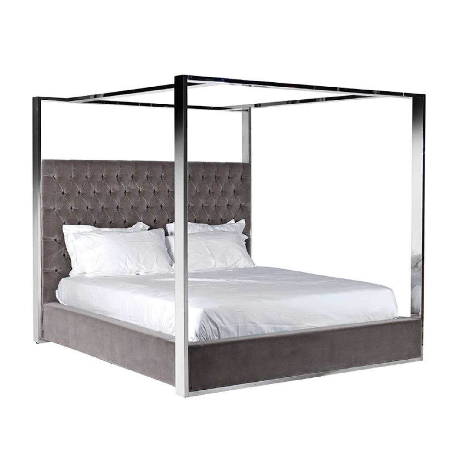 King Size Boston Polished Steel Four, King Size Four Poster Iron Canopy Bed In Black