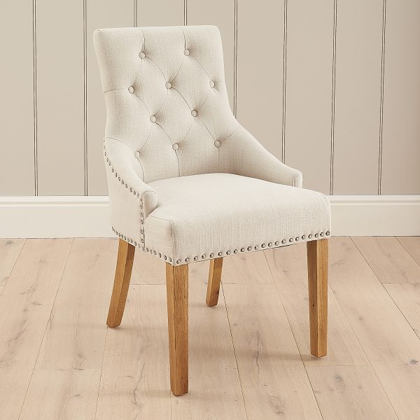 Chelsea Oak Scoop Back Linen Upholstered Dining Chair – Second