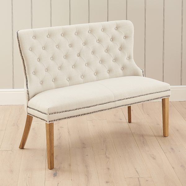 3 Seater Natural Linen Upholstered Dining Bench – Second