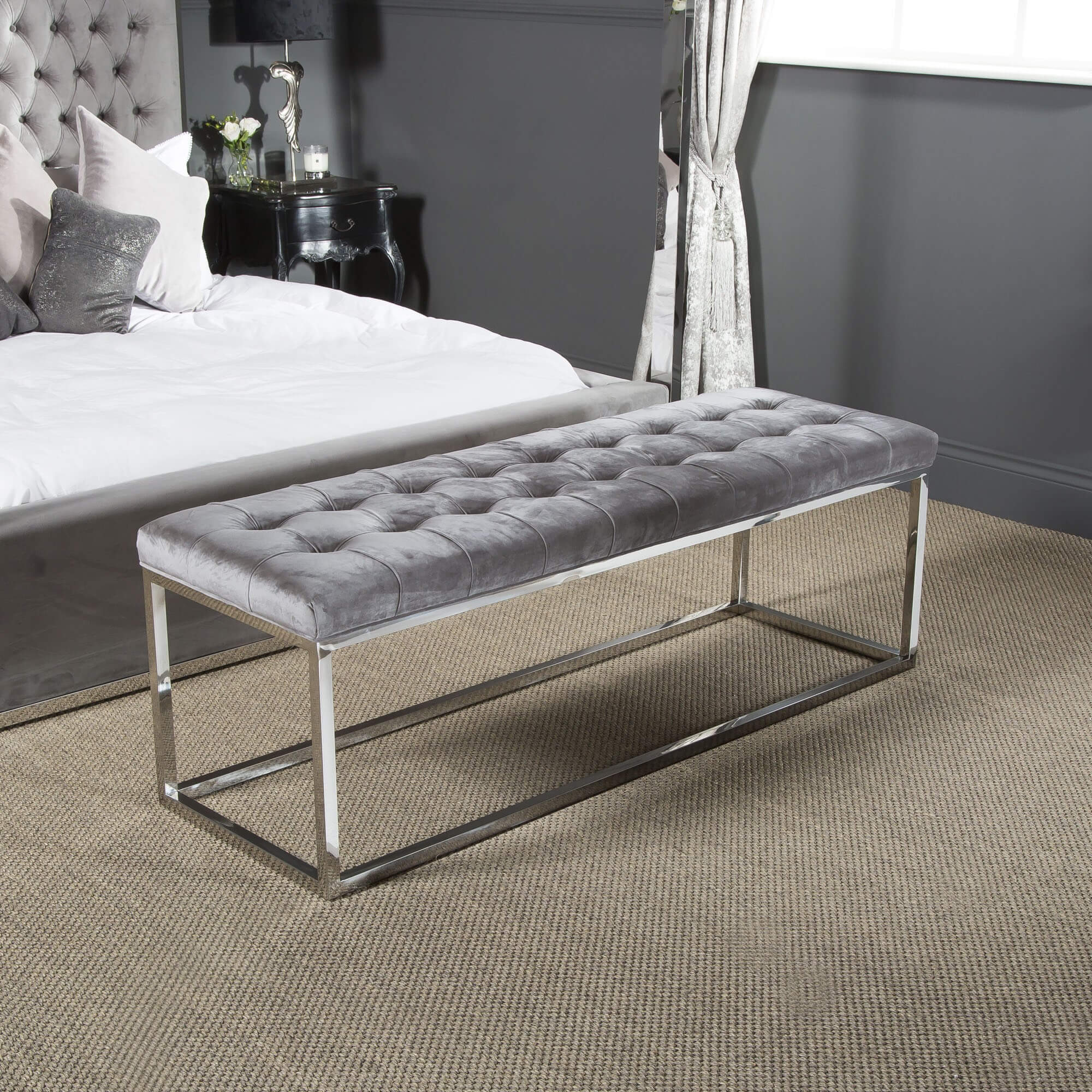 Luxurious Brushed Velvet Bedroom Bench Grosvenor Furniture